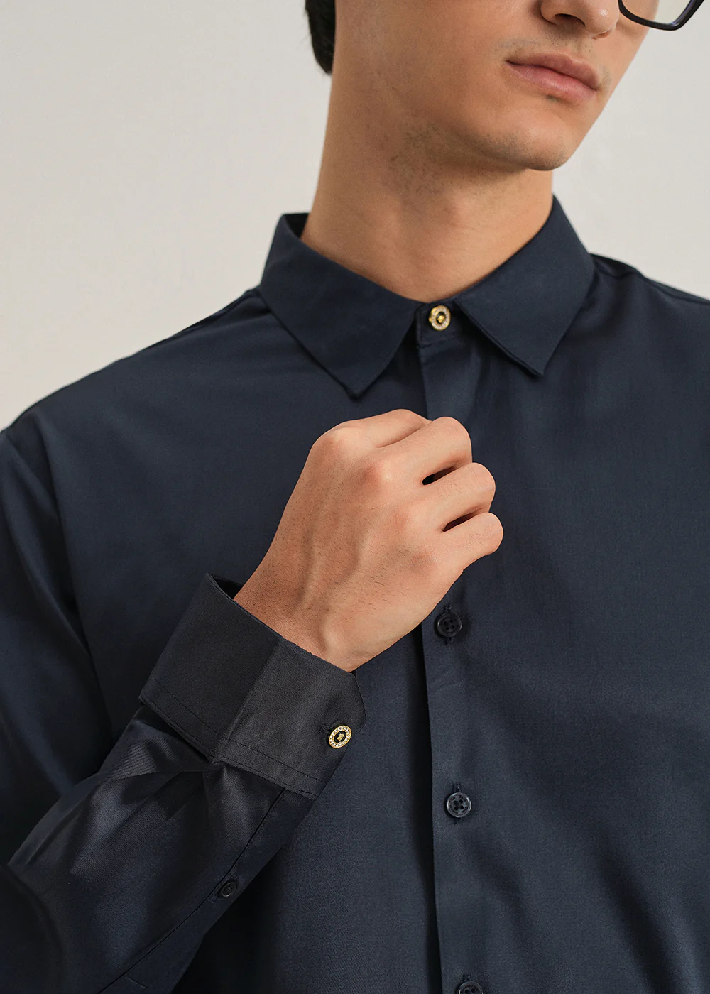 Navy Blue Plain Stitchless Placket Shirt - Image 2