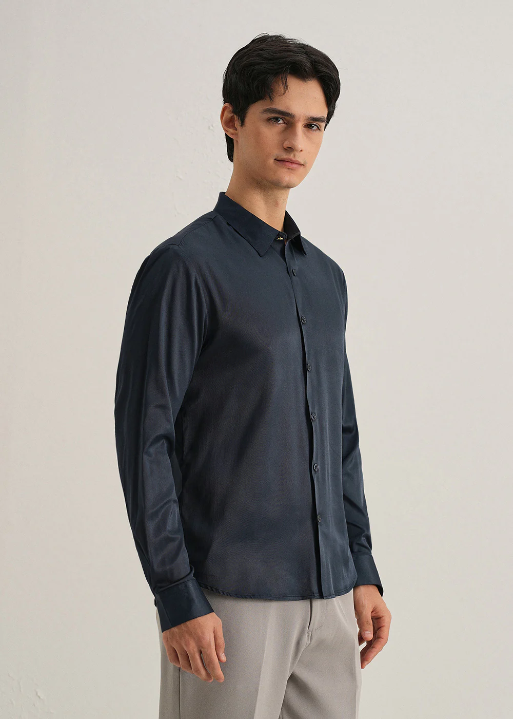 Navy Blue Plain Stitchless Placket Shirt - Image 5