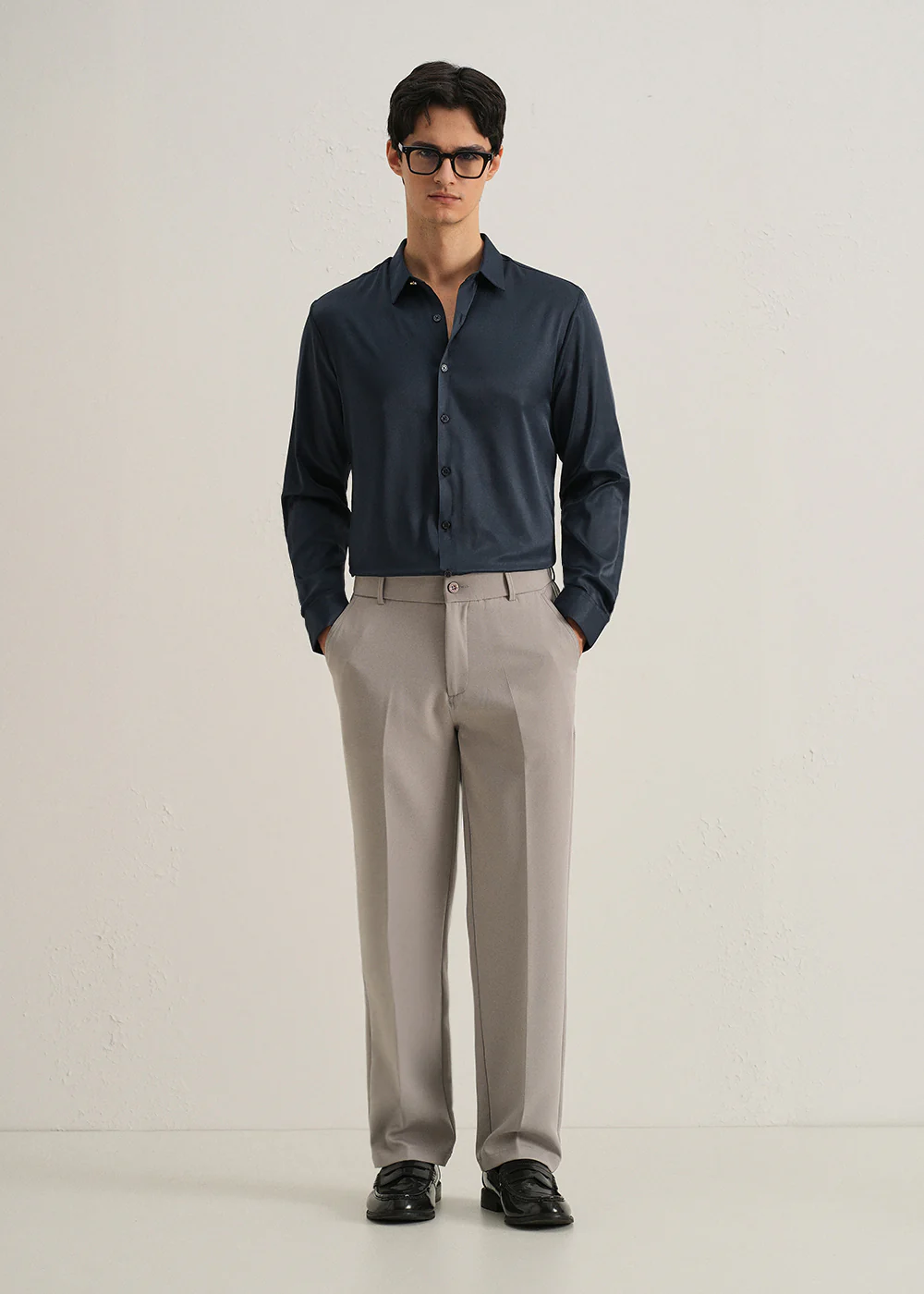 Navy Blue Plain Stitchless Placket Shirt - Image 6