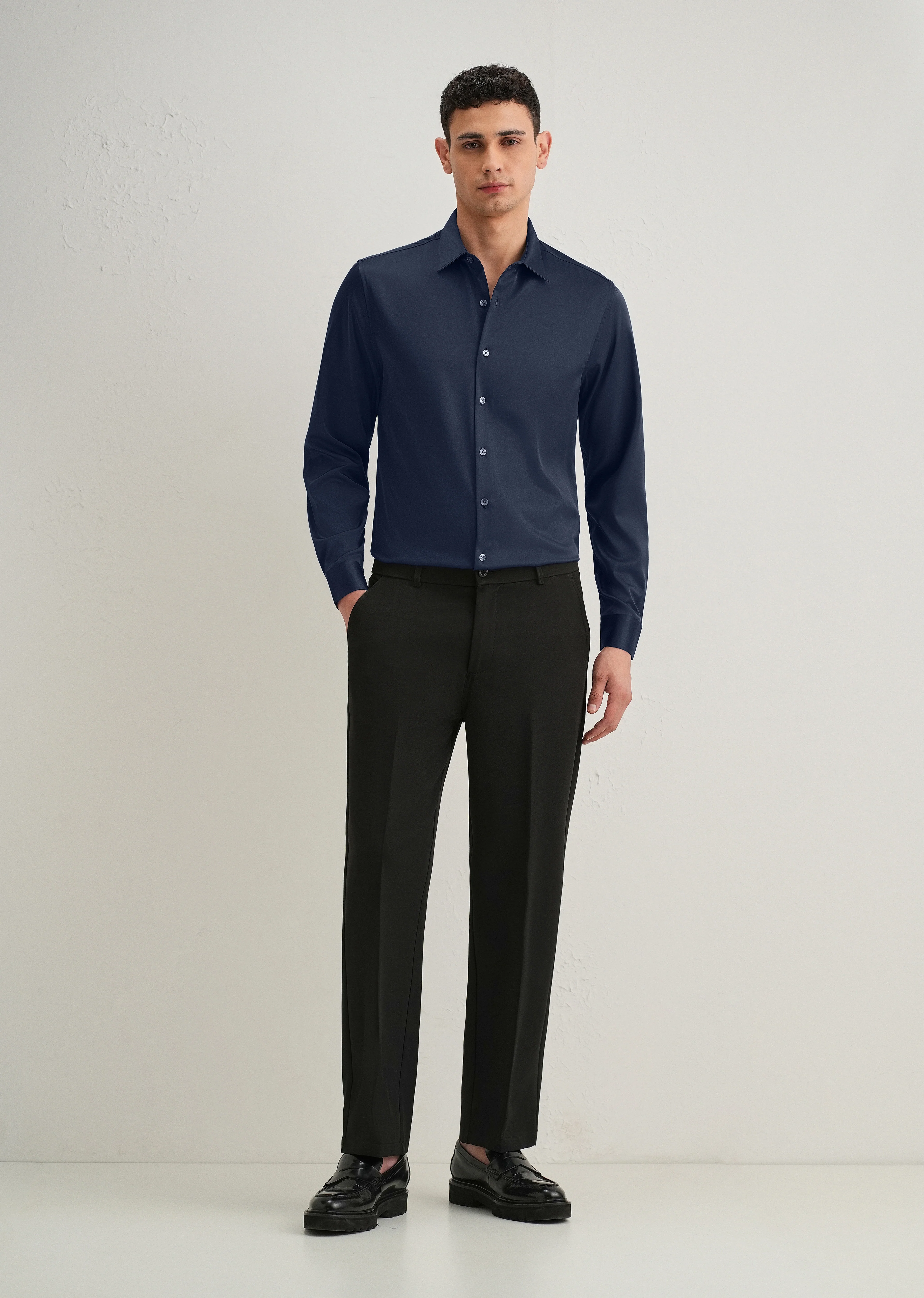 Navy Blue Premium Satin-Finish Plain Shirt - Image 7
