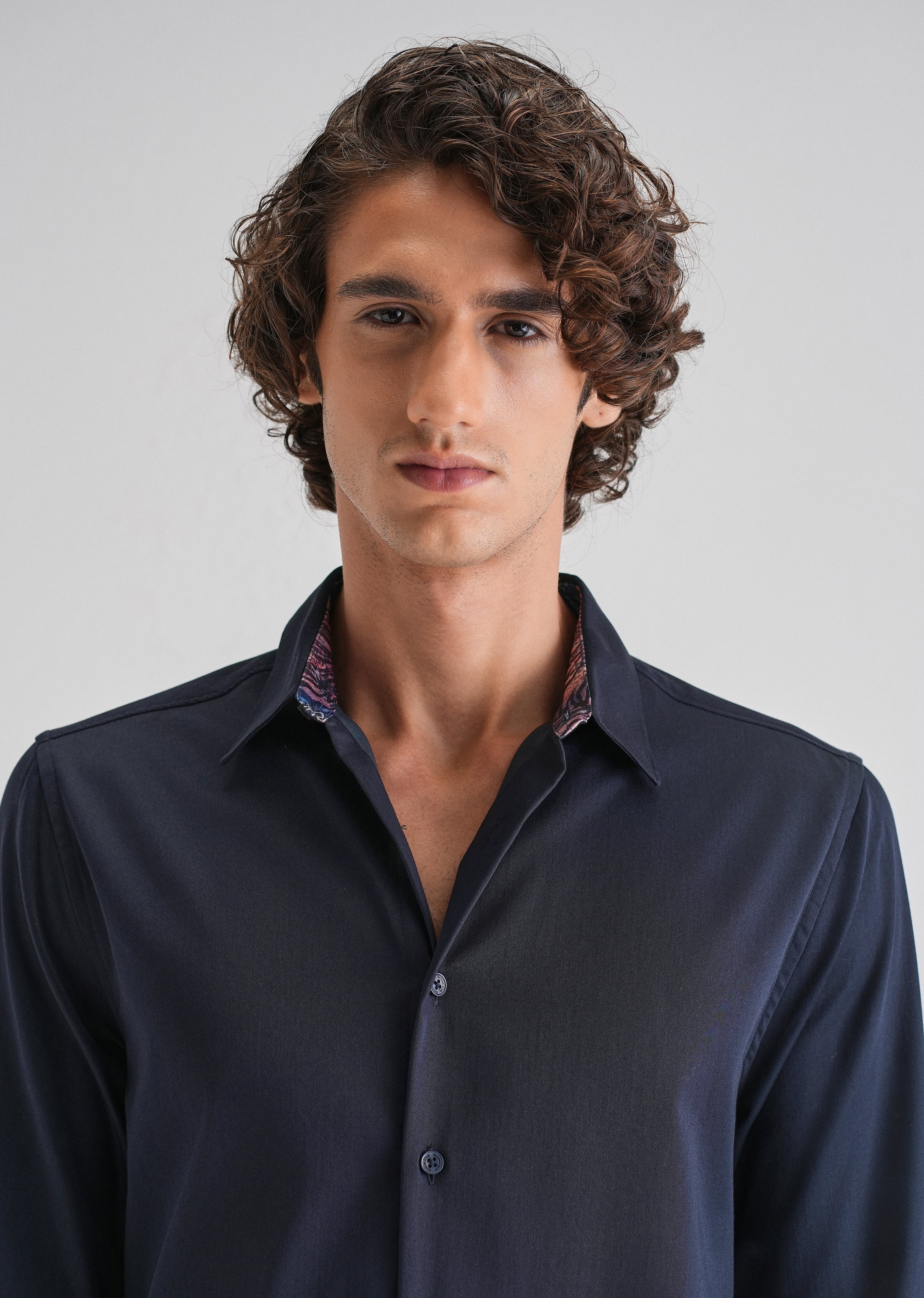 Navy Blue Printed Cuff Shirt - Image 5