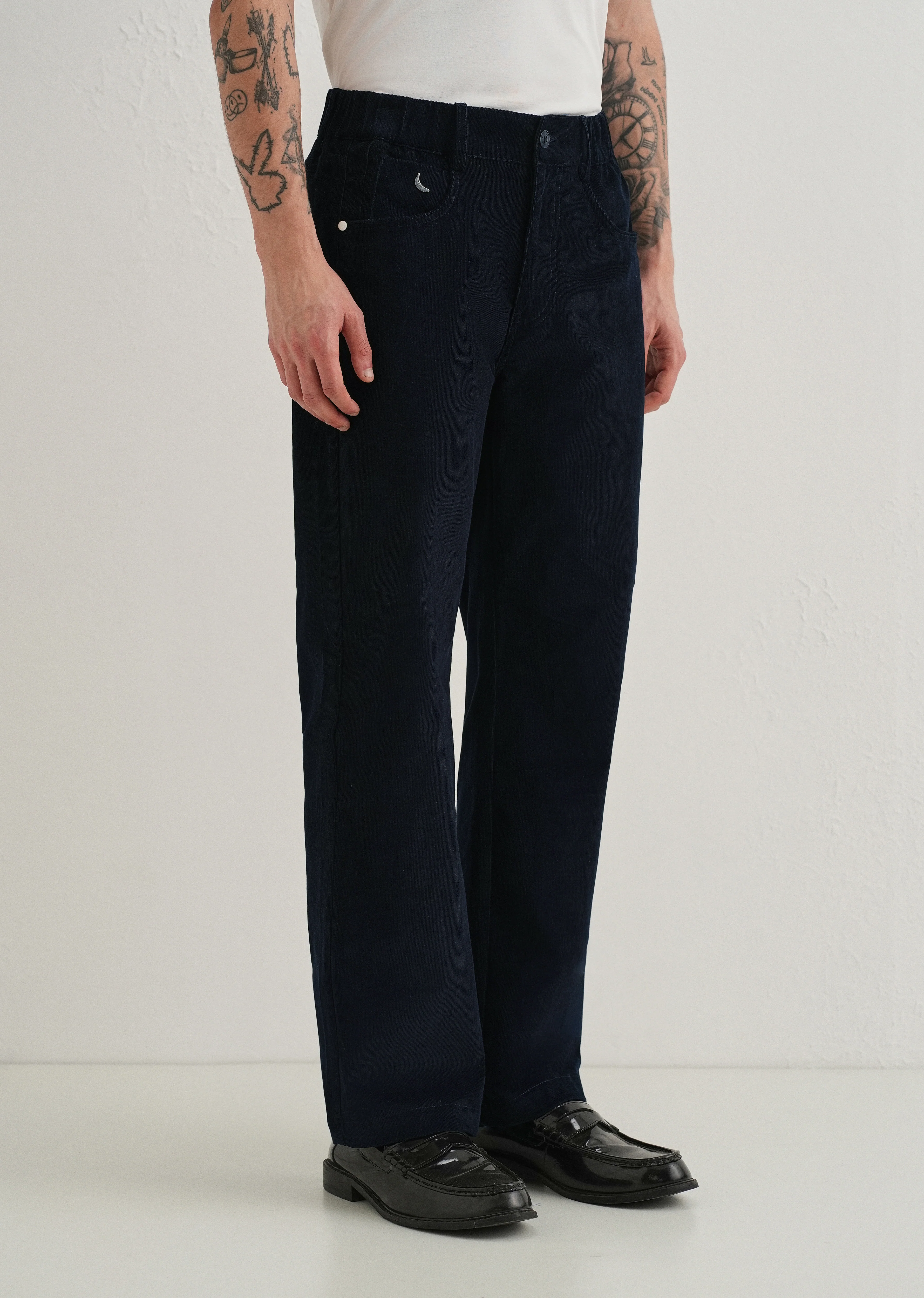 Navy Blue Semi-Elasticated Corduroy Pant - Image 4