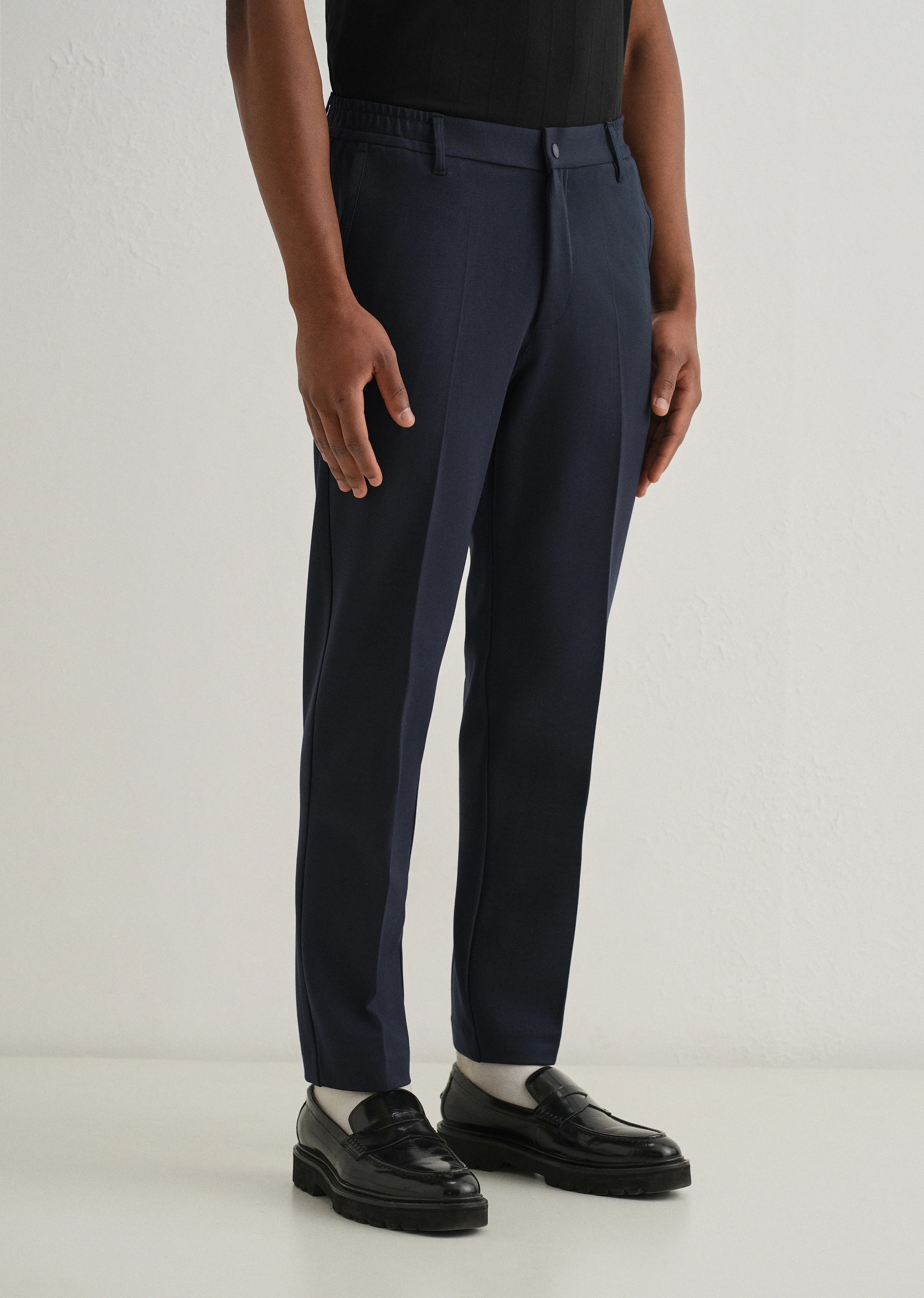 Navy Blue Semi Elasticated Slim Fit Trouser - Image 4