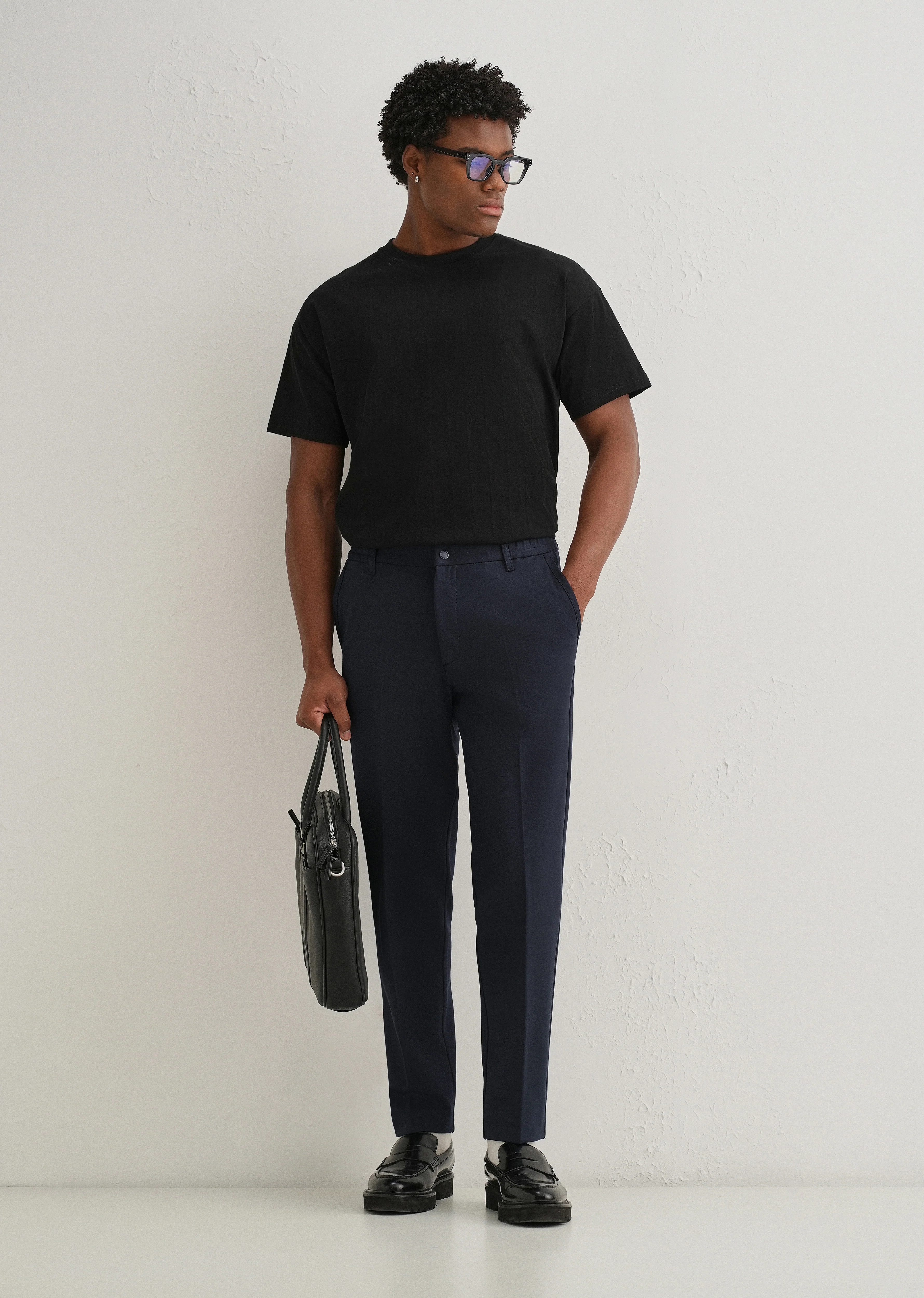 Navy Blue Semi Elasticated Slim Fit Trouser - Image 6