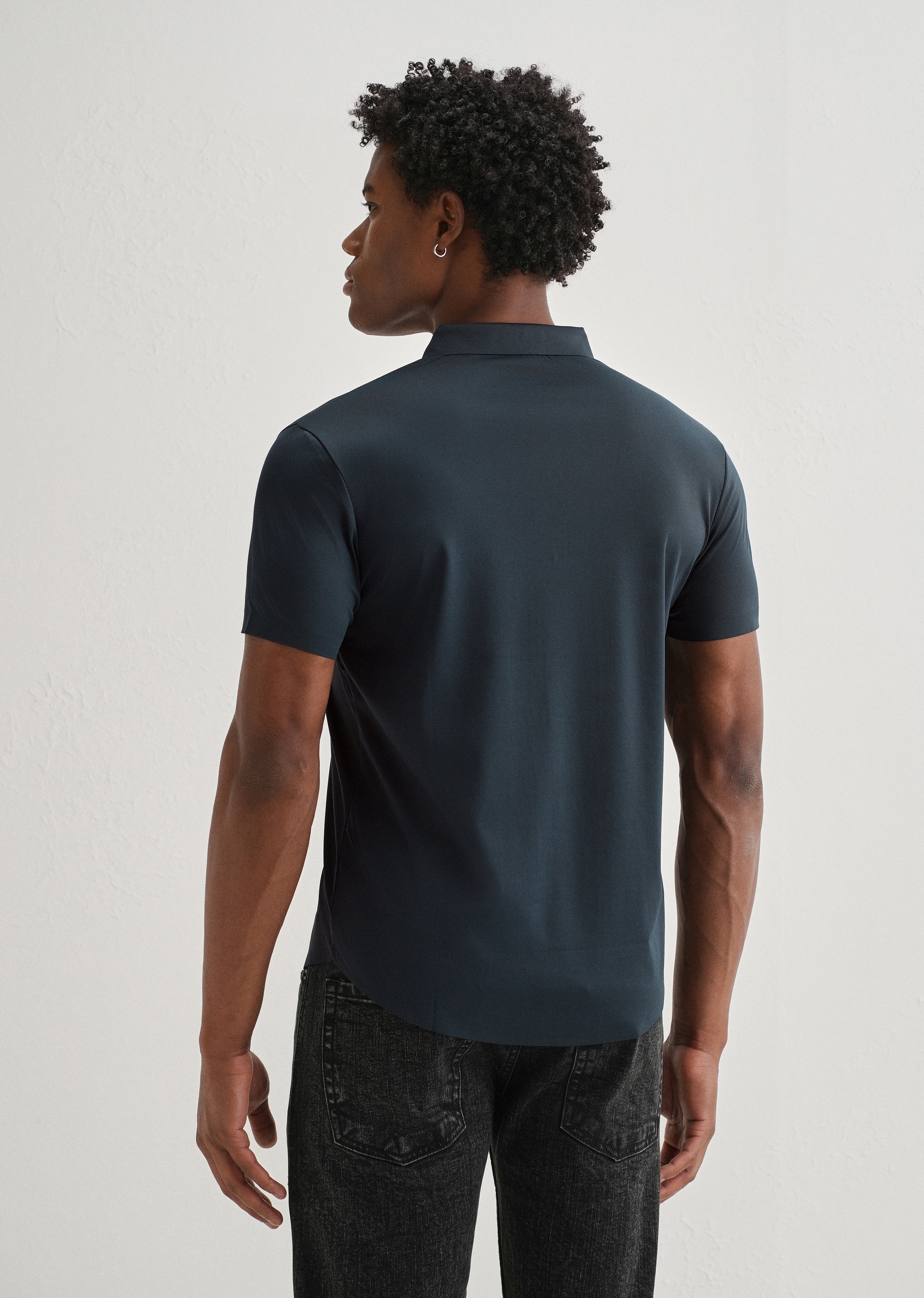 Navy Blue Stitchless Half Sleeve Shirt - Image 3