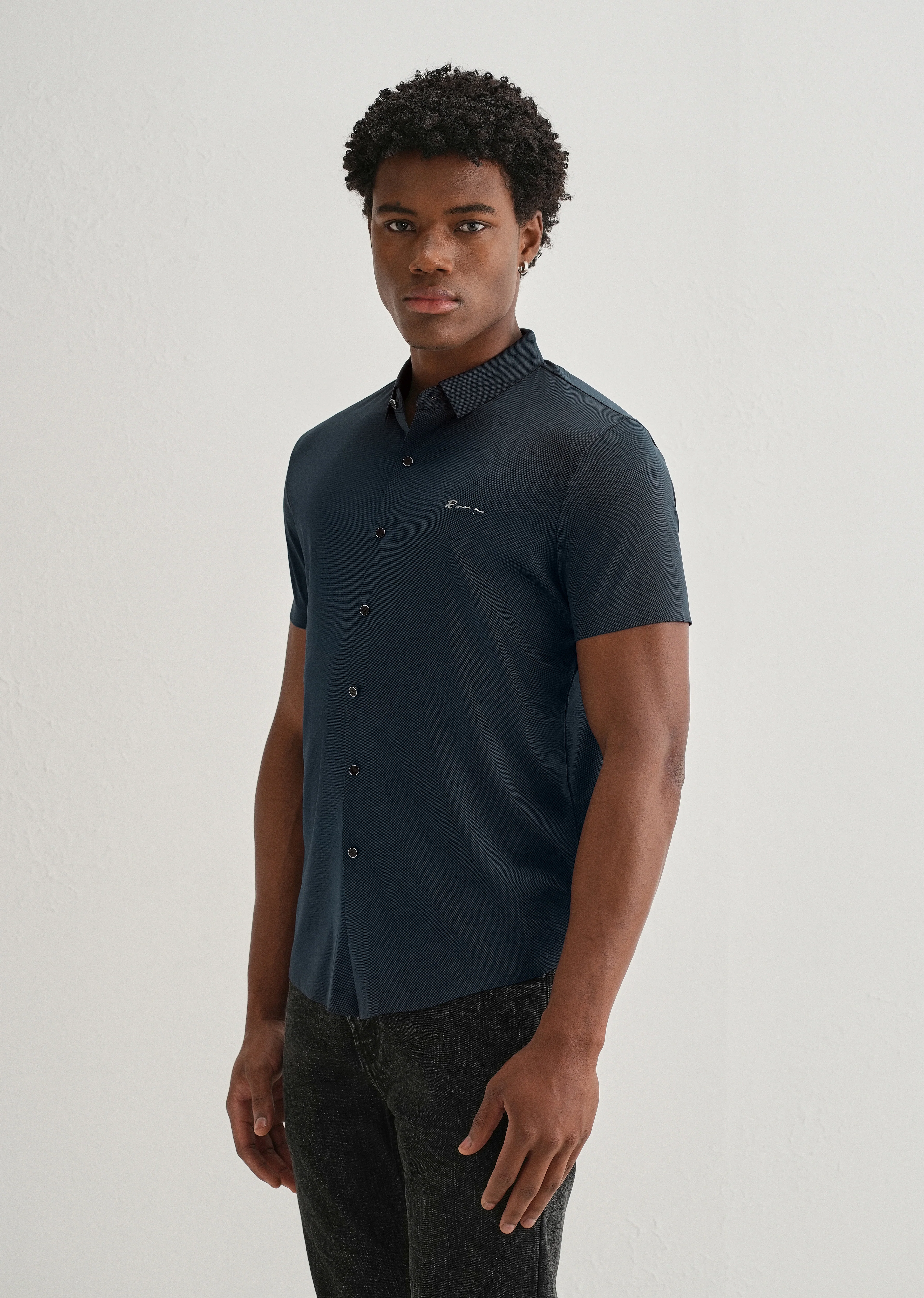 Navy Blue Stitchless Half Sleeve Shirt - Image 5