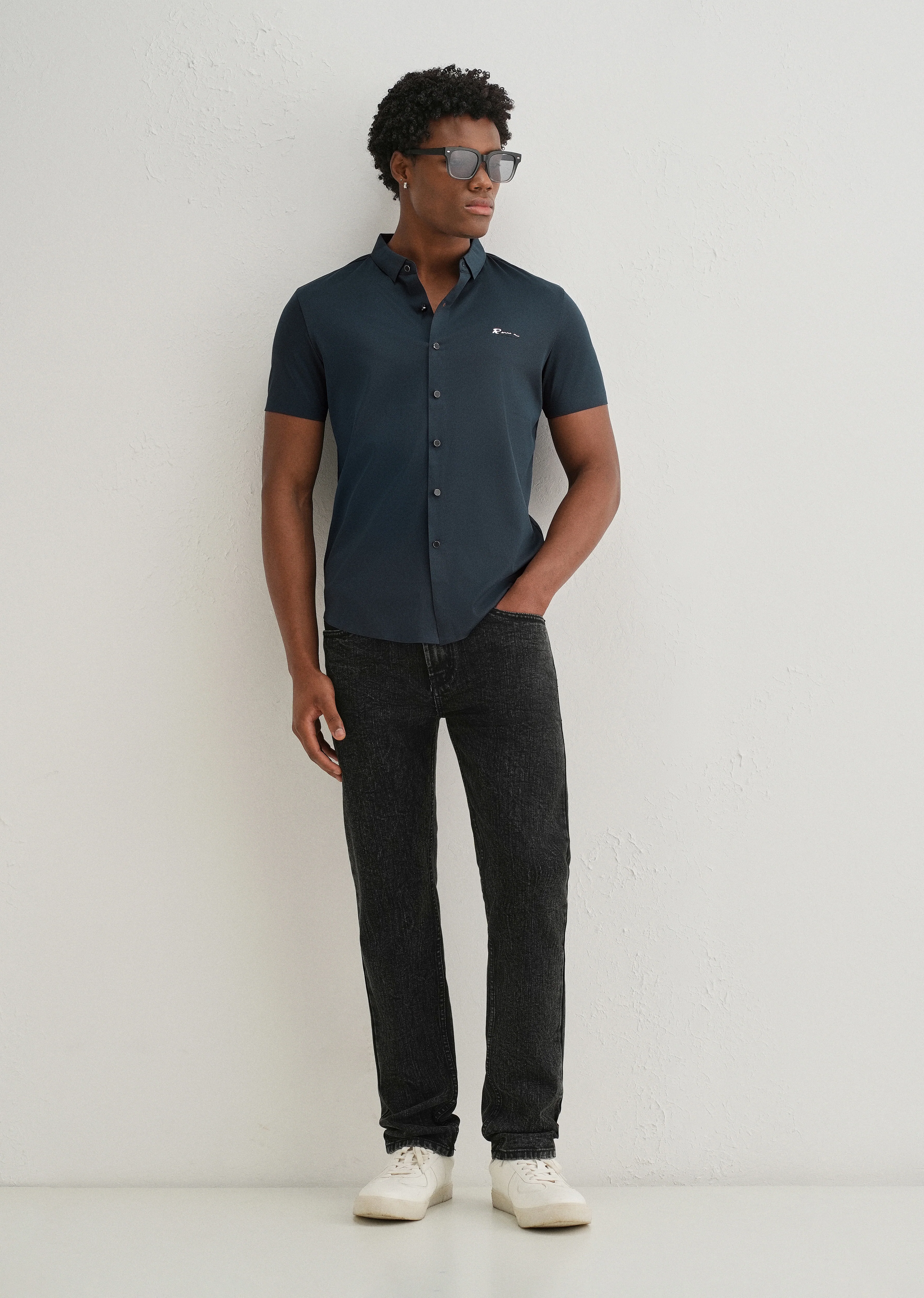 Navy Blue Stitchless Half Sleeve Shirt - Image 6