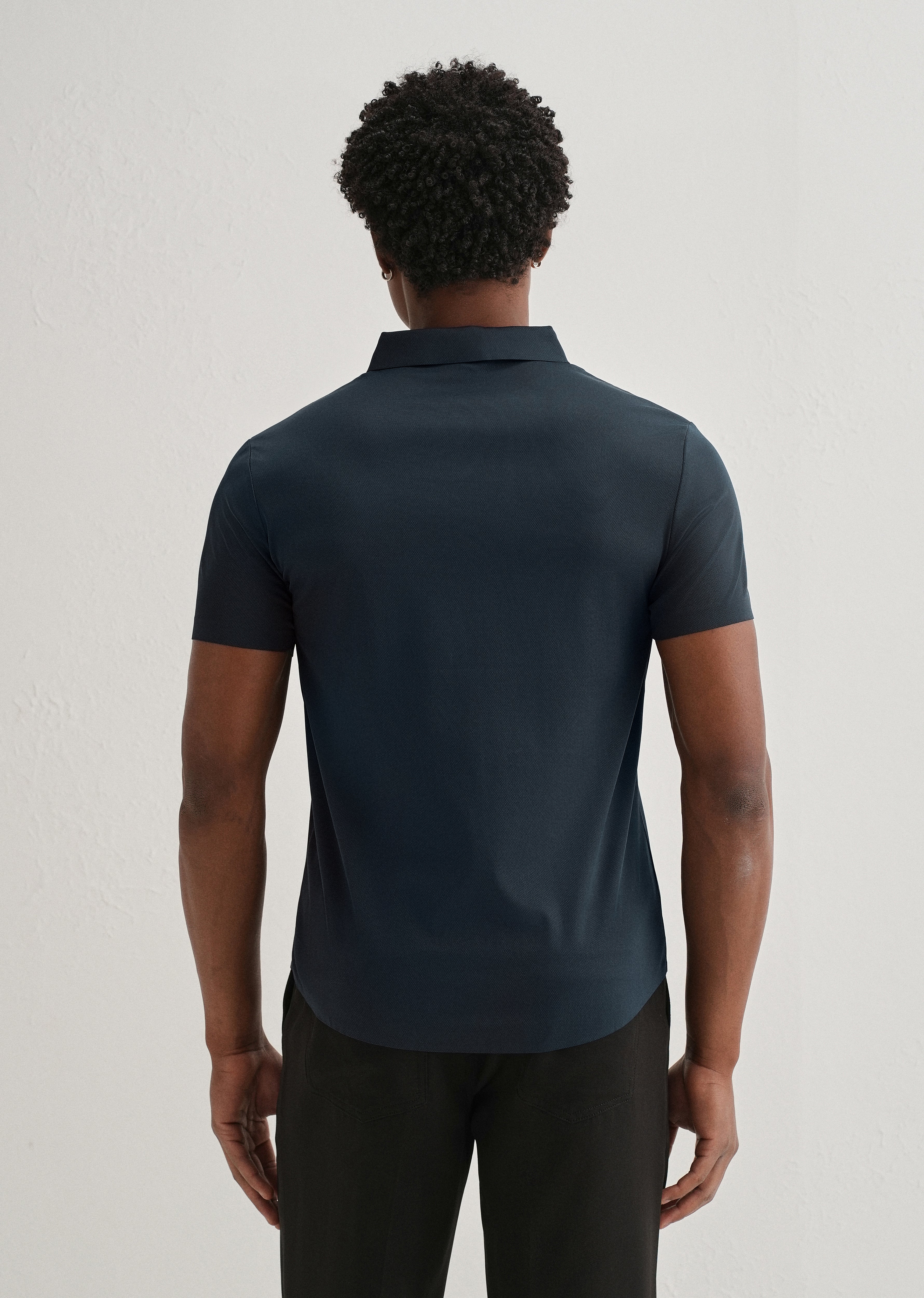 Navy Blue Stitchless Plain Half Sleeve Shirt - Image 2