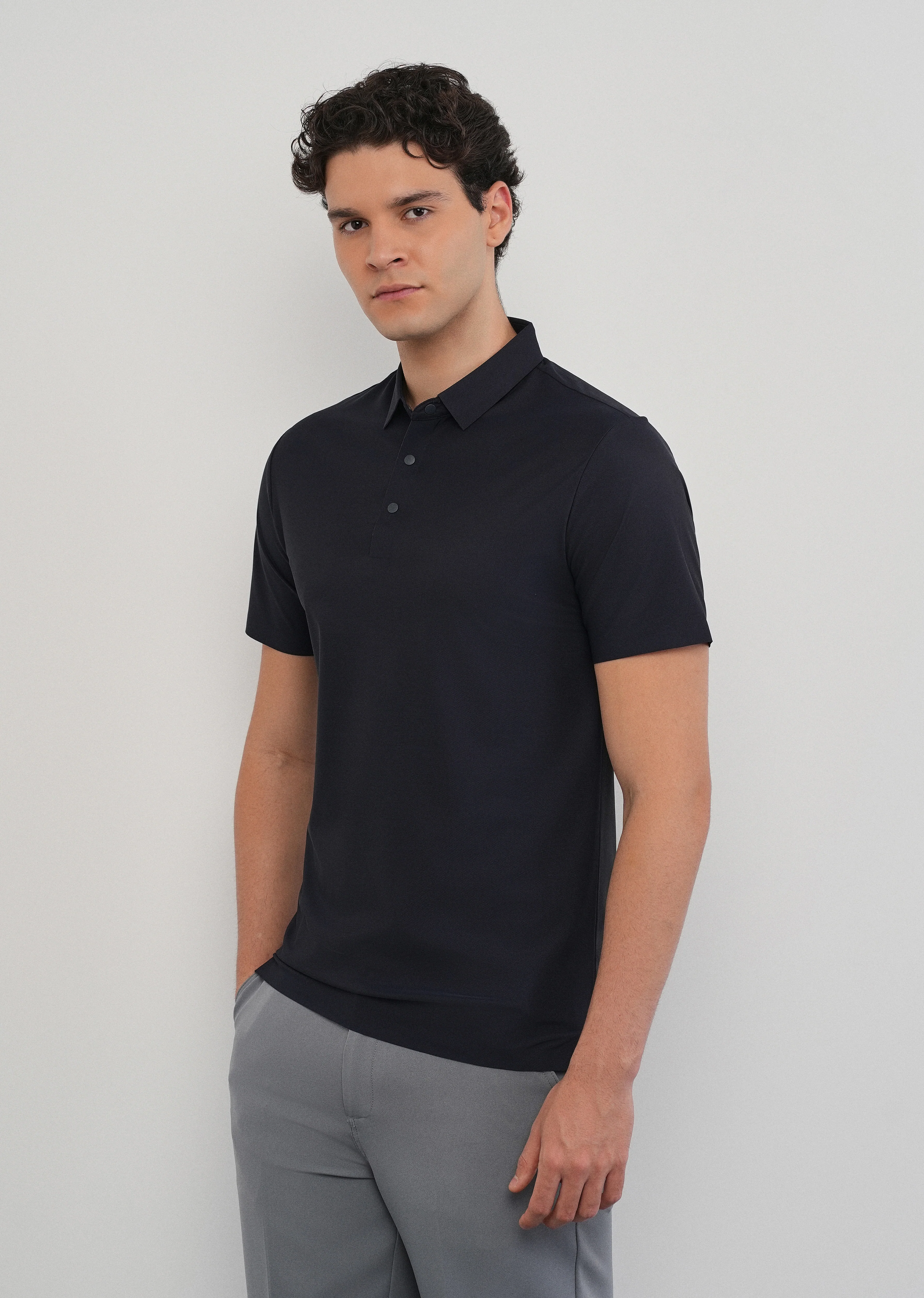Navy Blue Stitchless Polo Collar T-Shirt - Image 4