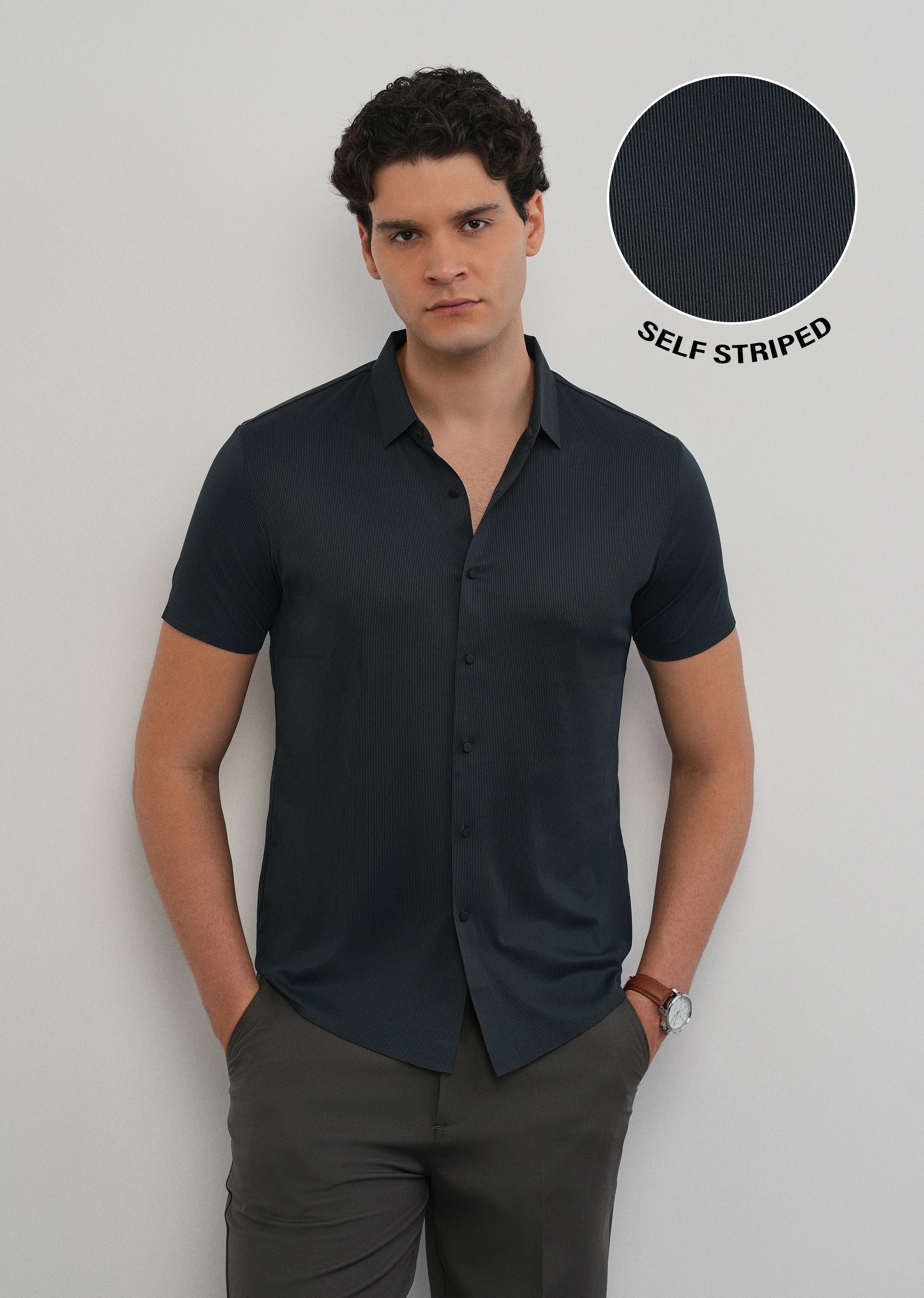 Navy Blue Stitchless Stripe Shirt - Image 2
