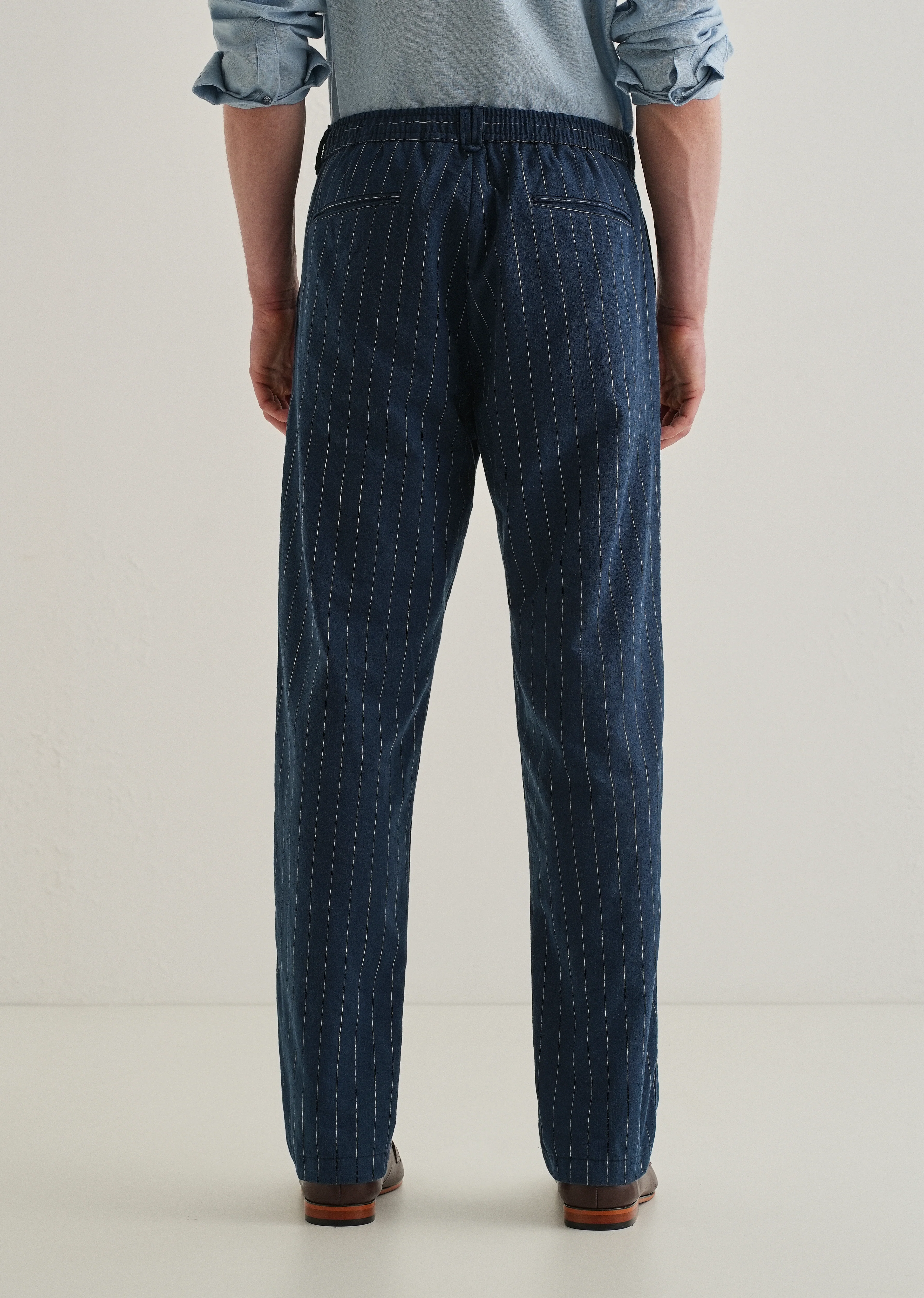 Navy Blue Stripe Relaxed Linen Trouser - Image 2