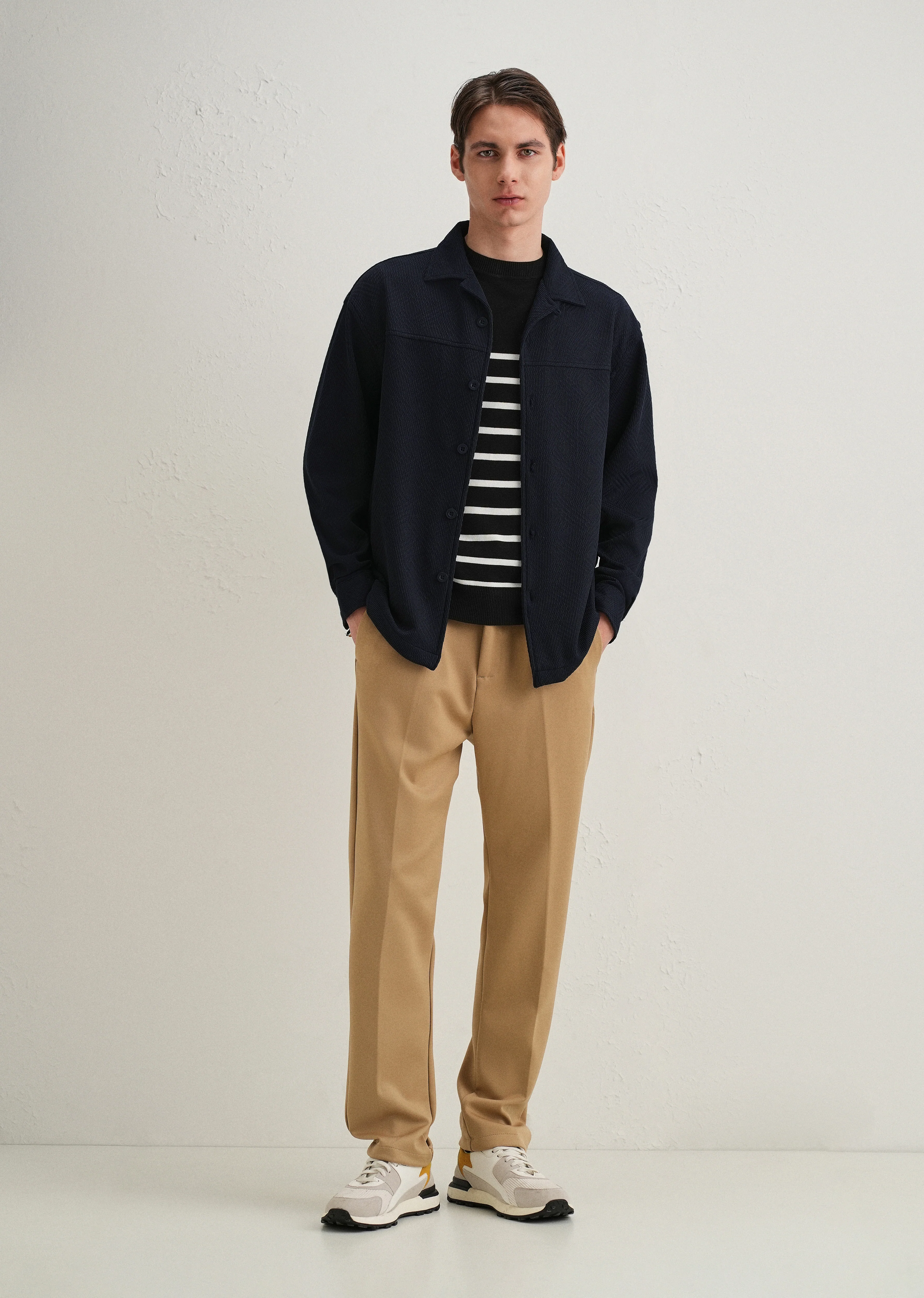 Navy Blue Textured Knit Shacket - Image 7