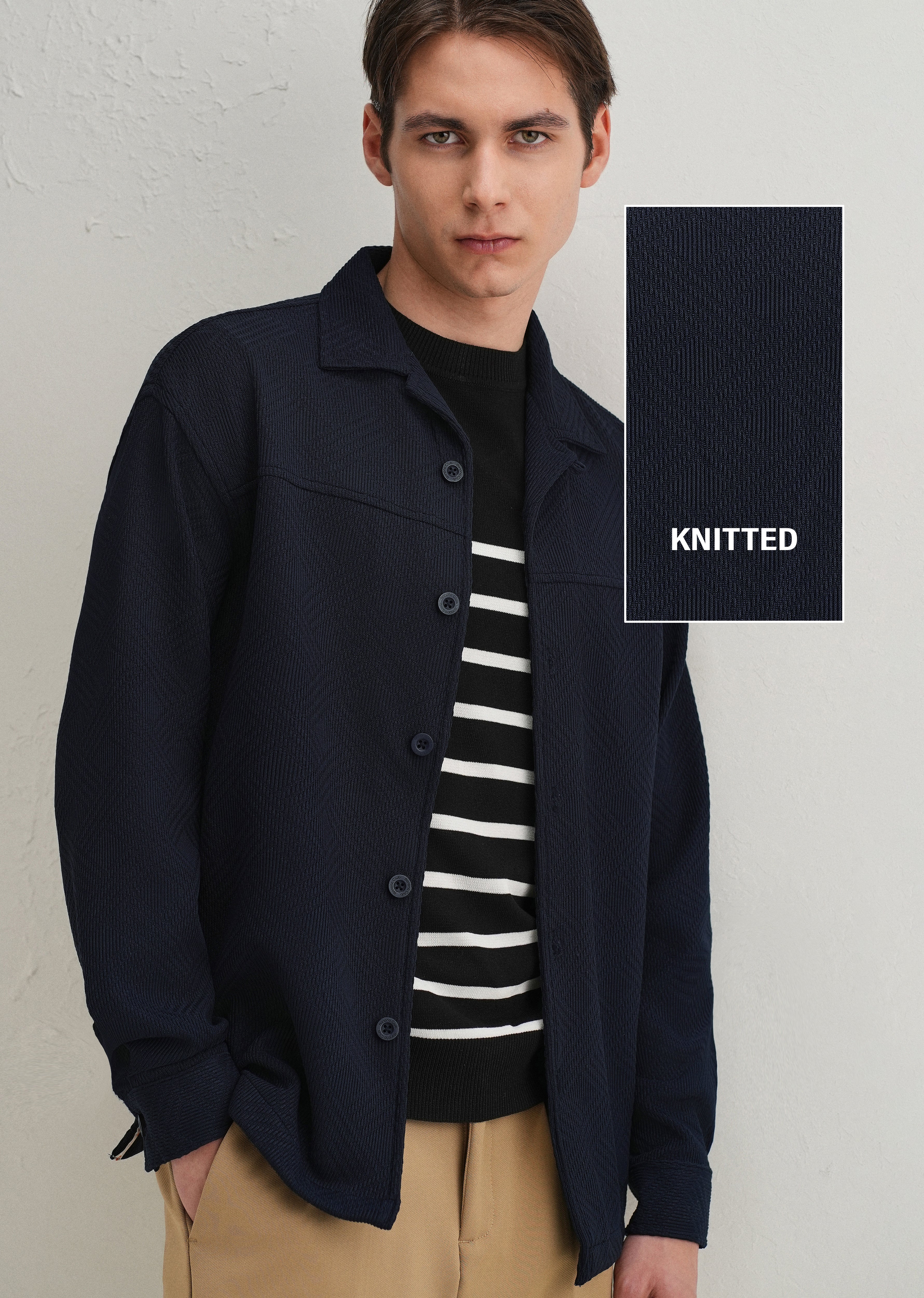 Navy Blue Textured Knit Shacket - Image 8