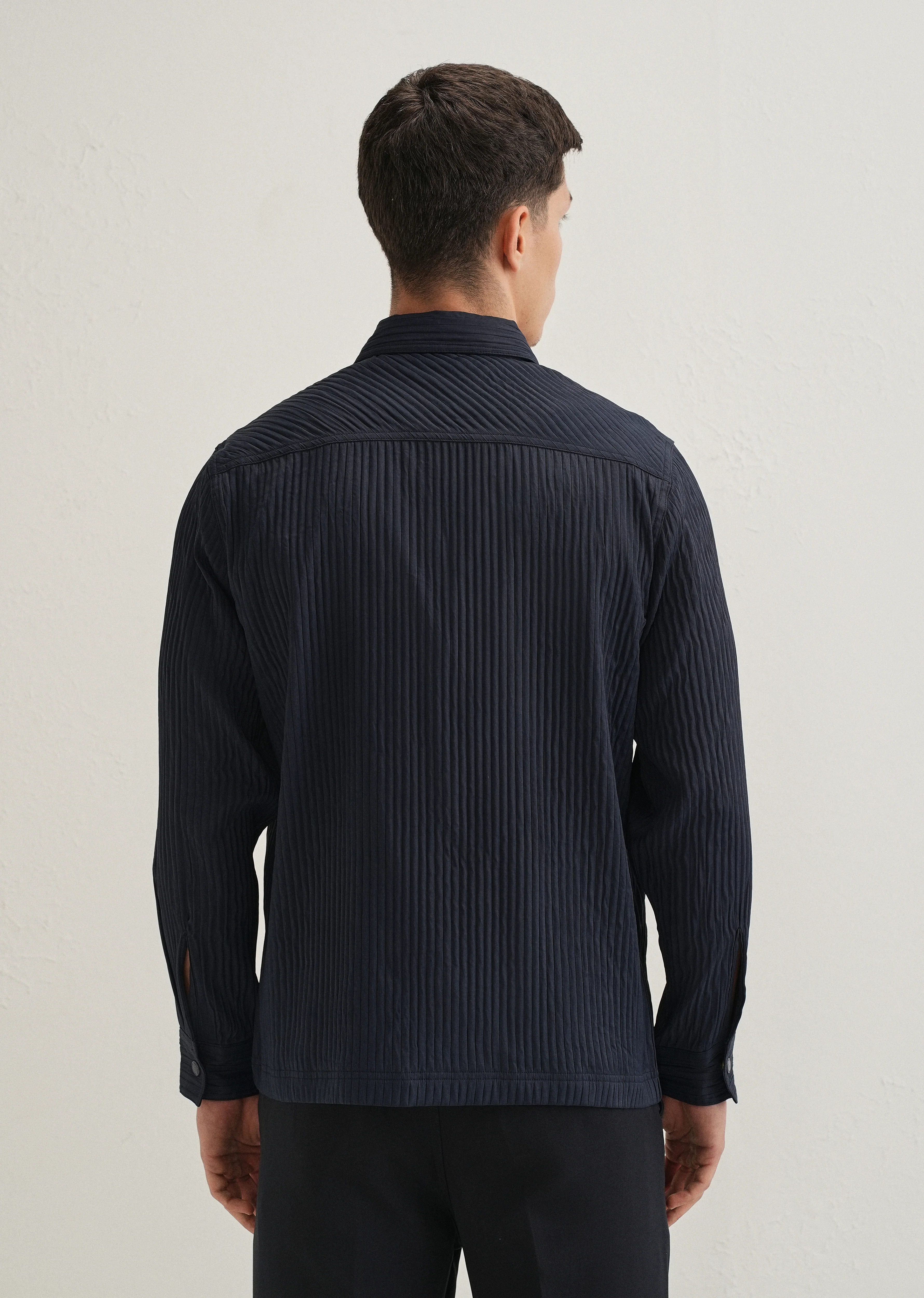 Navy Blue Textured Utility Shacket - Image 4
