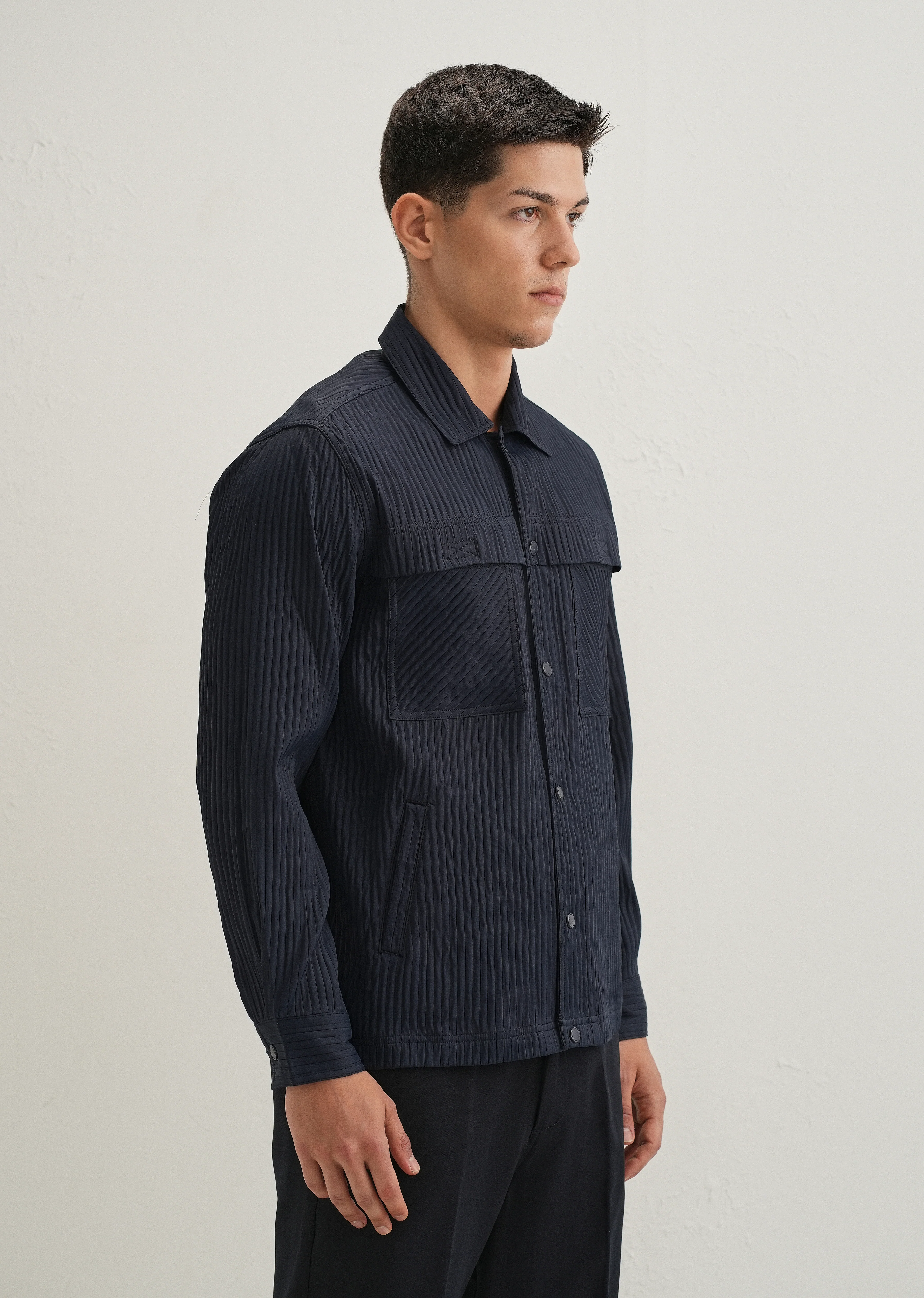 Navy Blue Textured Utility Shacket - Image 5