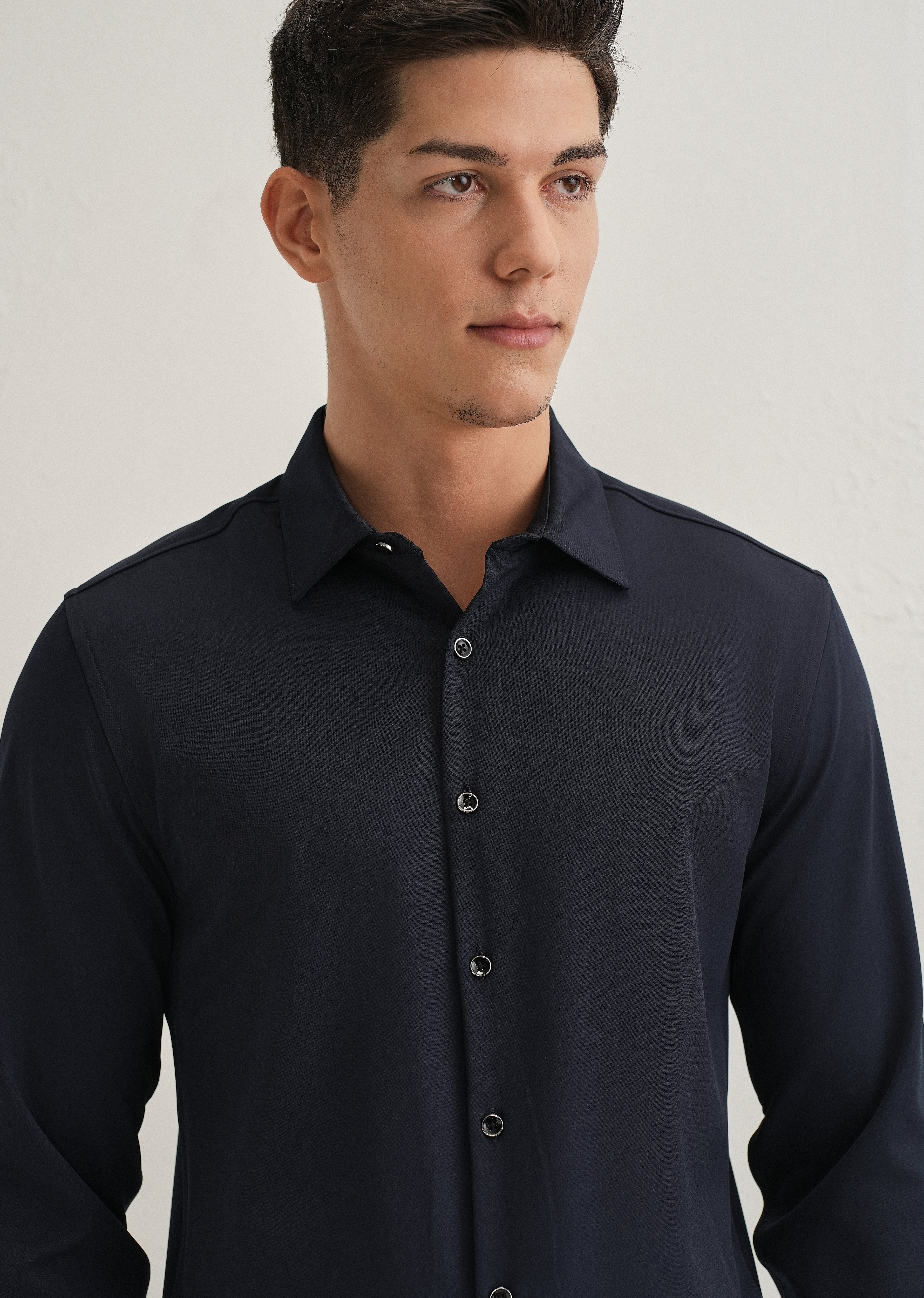 Navy Blue Wrinkle Free Plain Shirt - Image 5