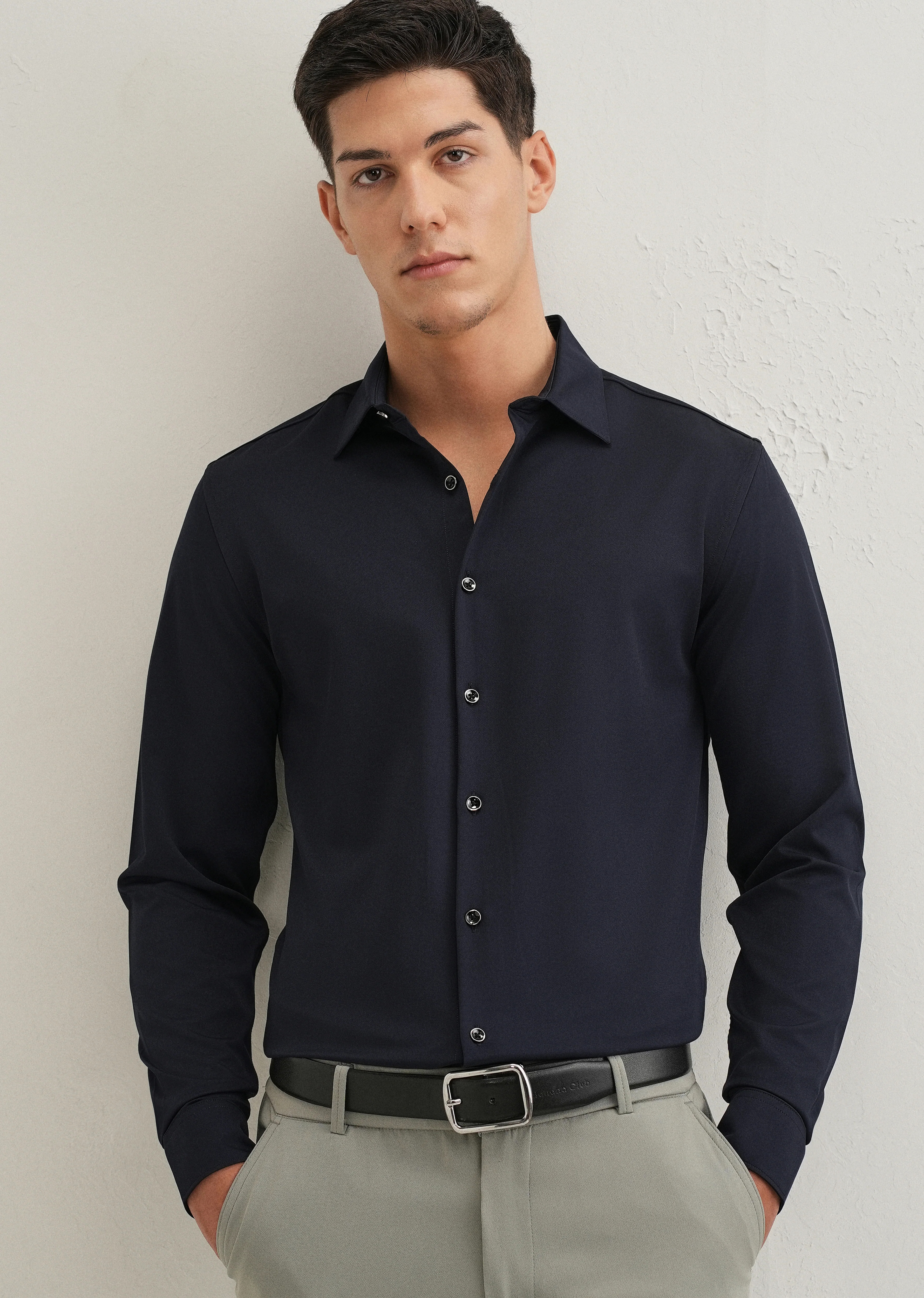 Navy Blue Wrinkle Free Plain Shirt - Image 7