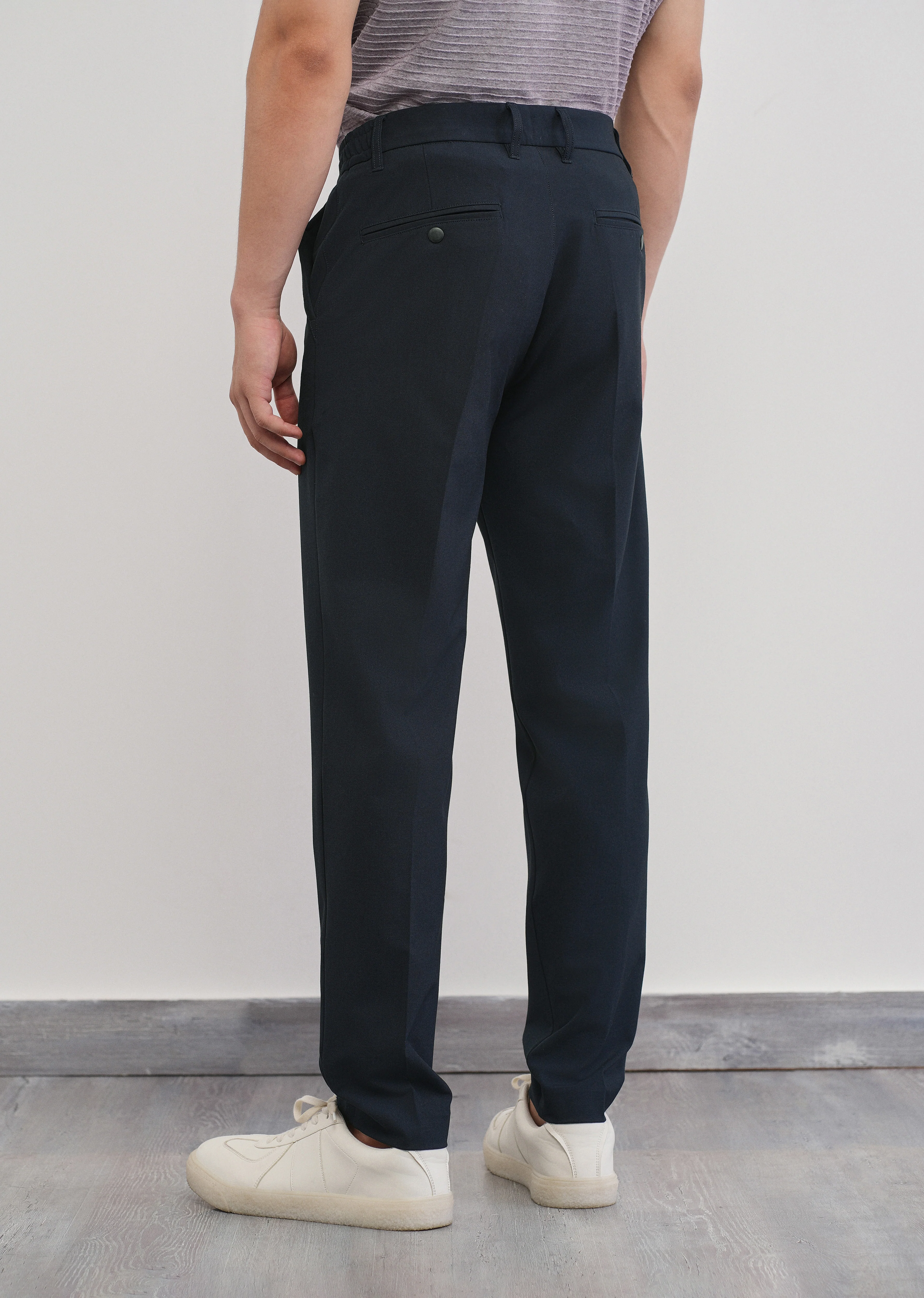 Navy Semi-Elastic Slim Fit Trouser - Image 2