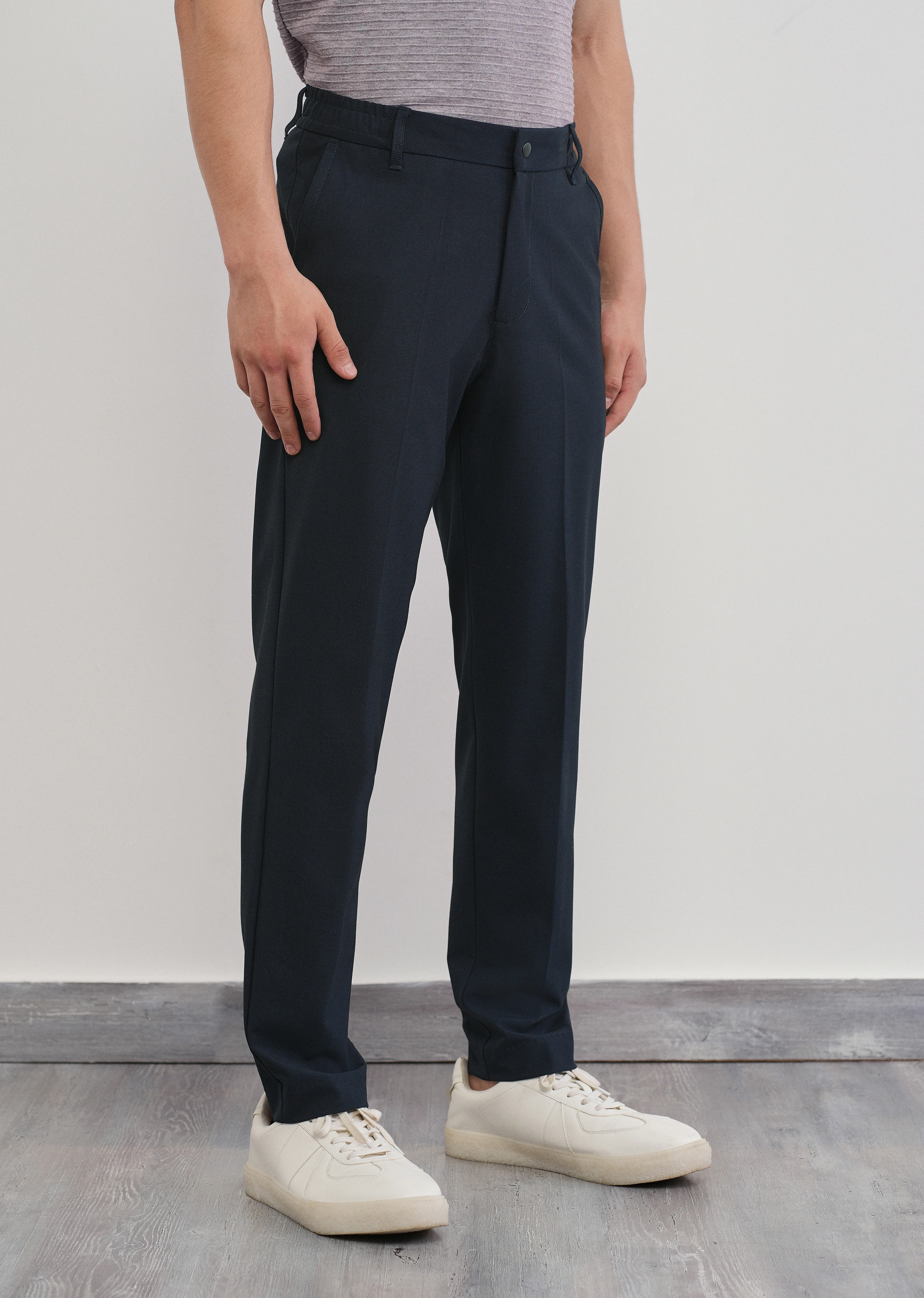 Navy Semi-Elastic Slim Fit Trouser - Image 4