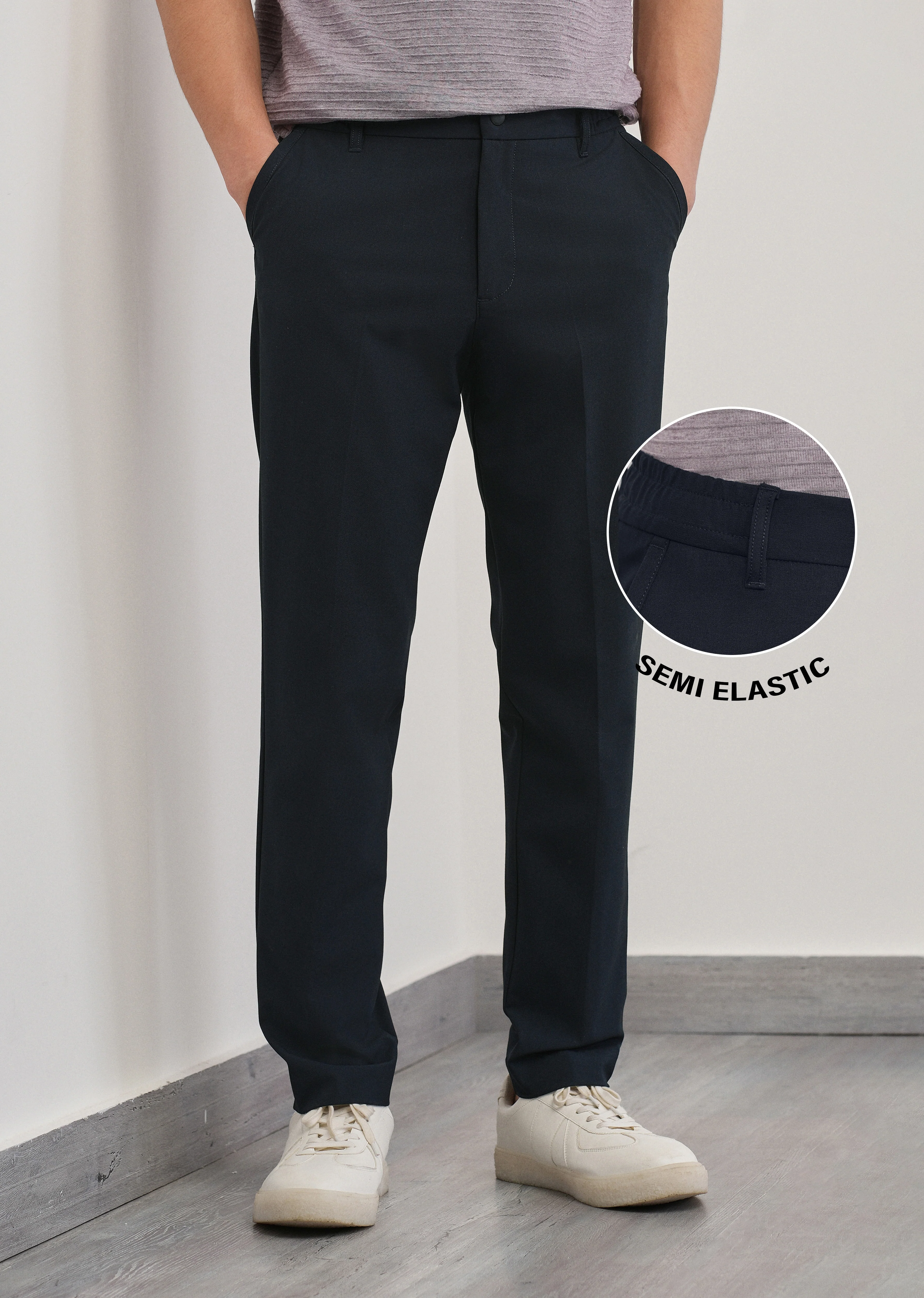 Navy Semi-Elastic Slim Fit Trouser - Image 7
