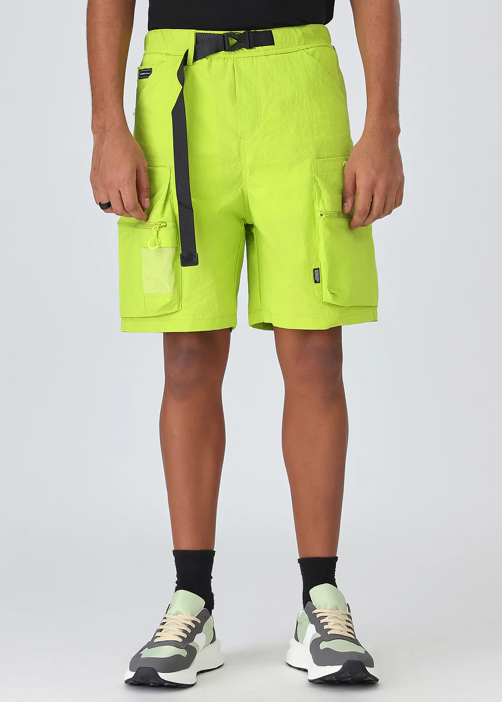 Neon Buckle Belt Cargo Shorts - Image 3