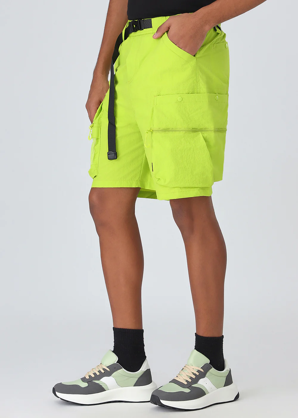 Neon Buckle Belt Cargo Shorts - Image 4