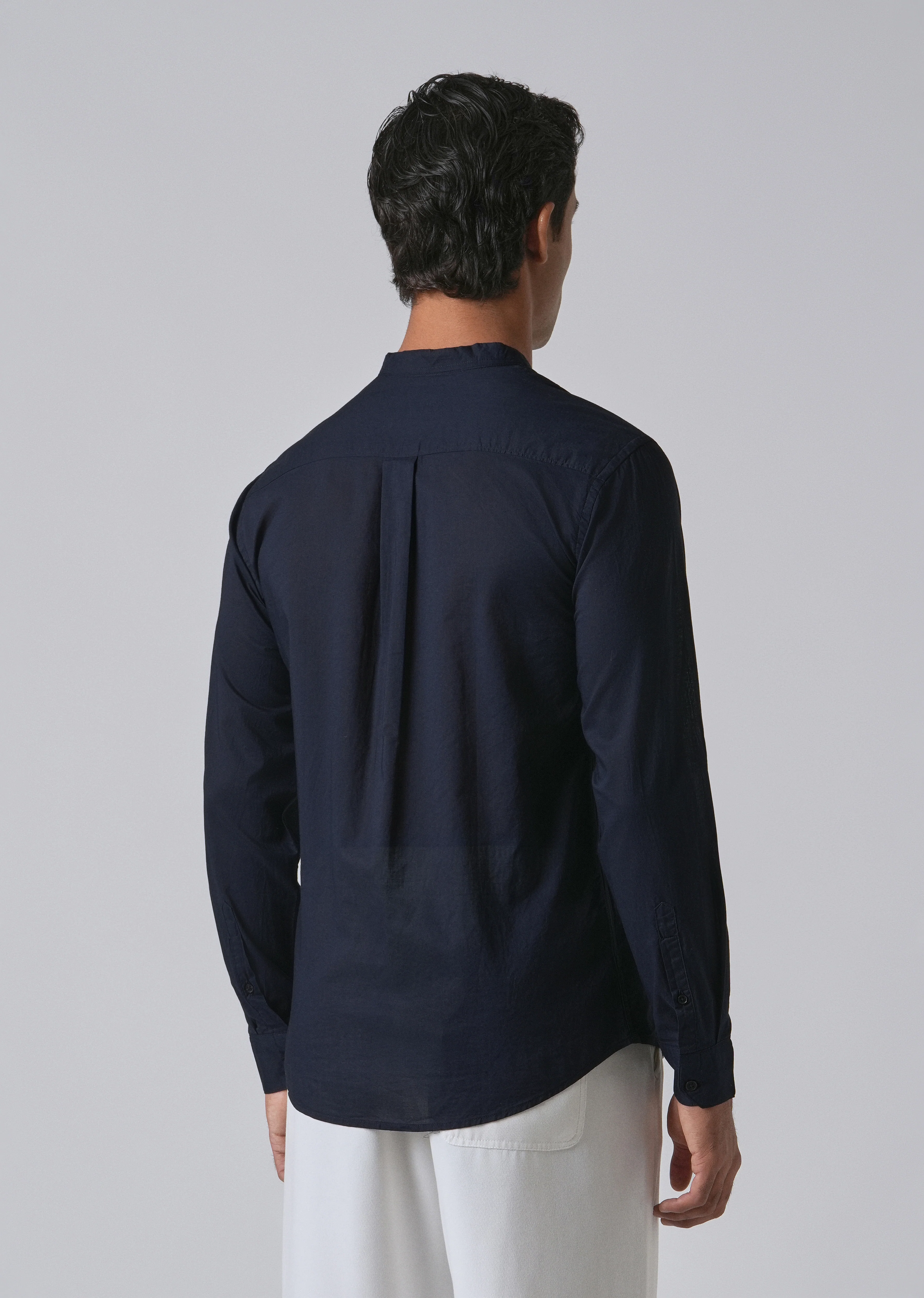 Night Blue Plain Cotton Shirt - Image 2