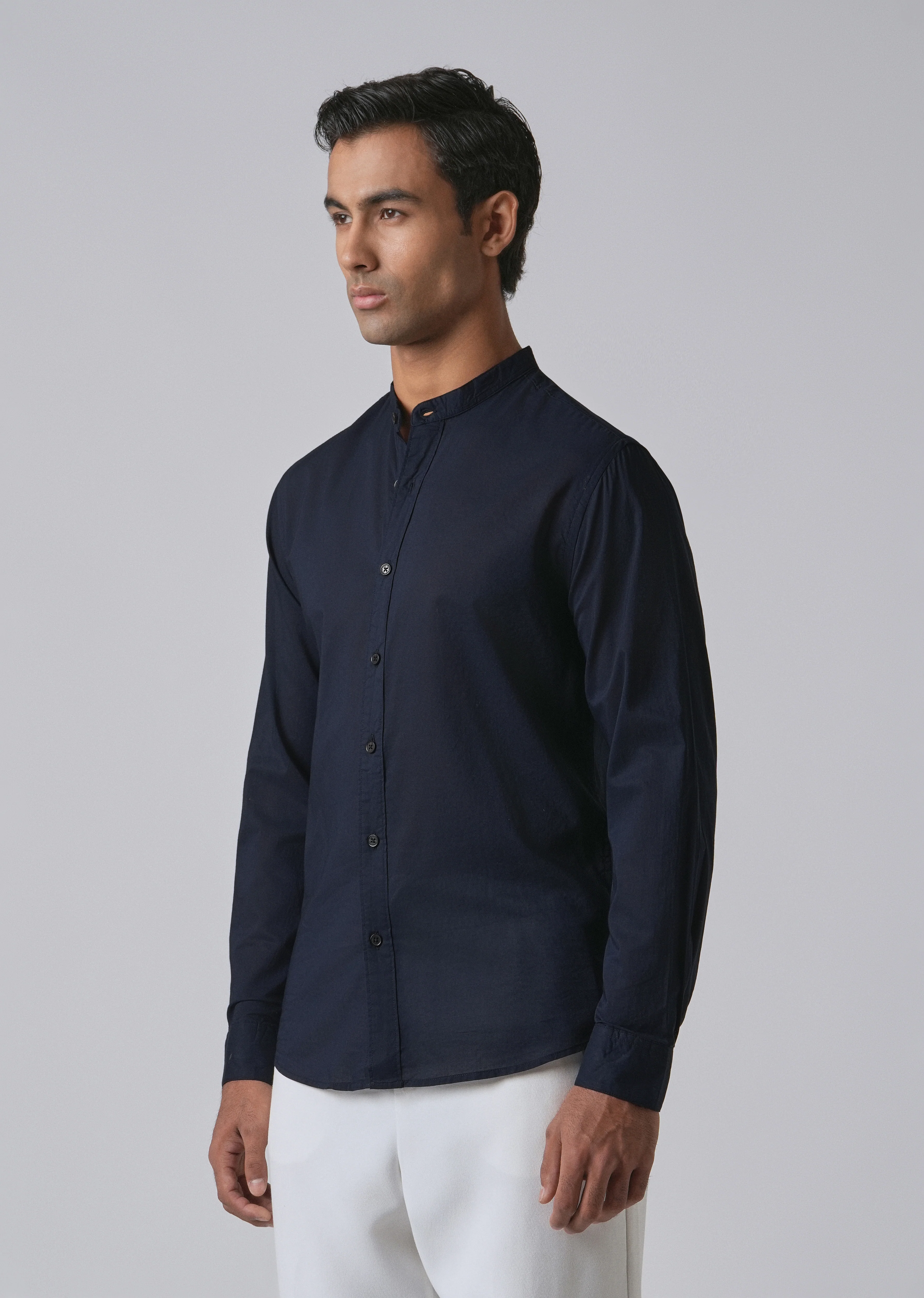 Night Blue Plain Cotton Shirt - Image 4