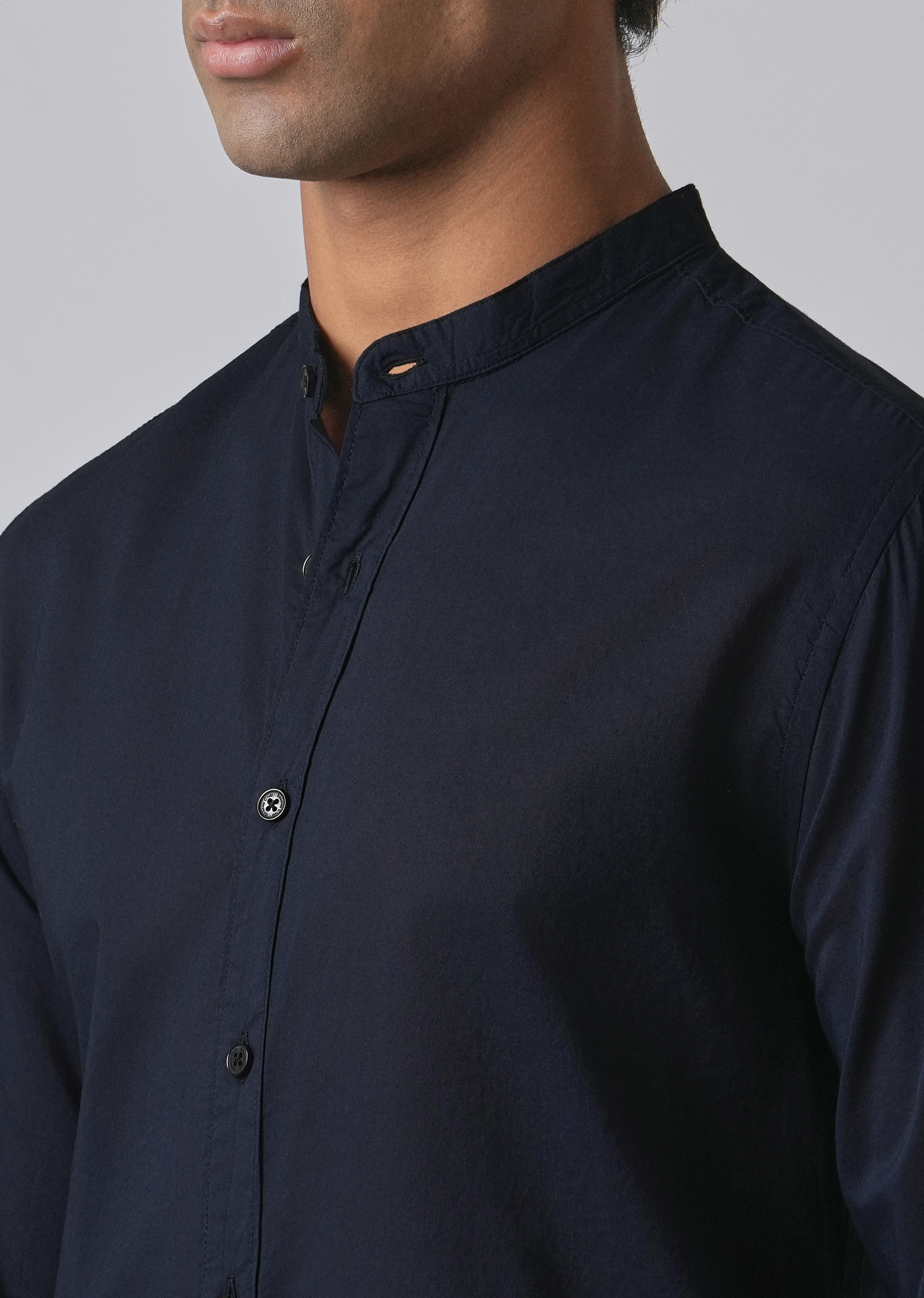 Night Blue Plain Cotton Shirt - Image 5