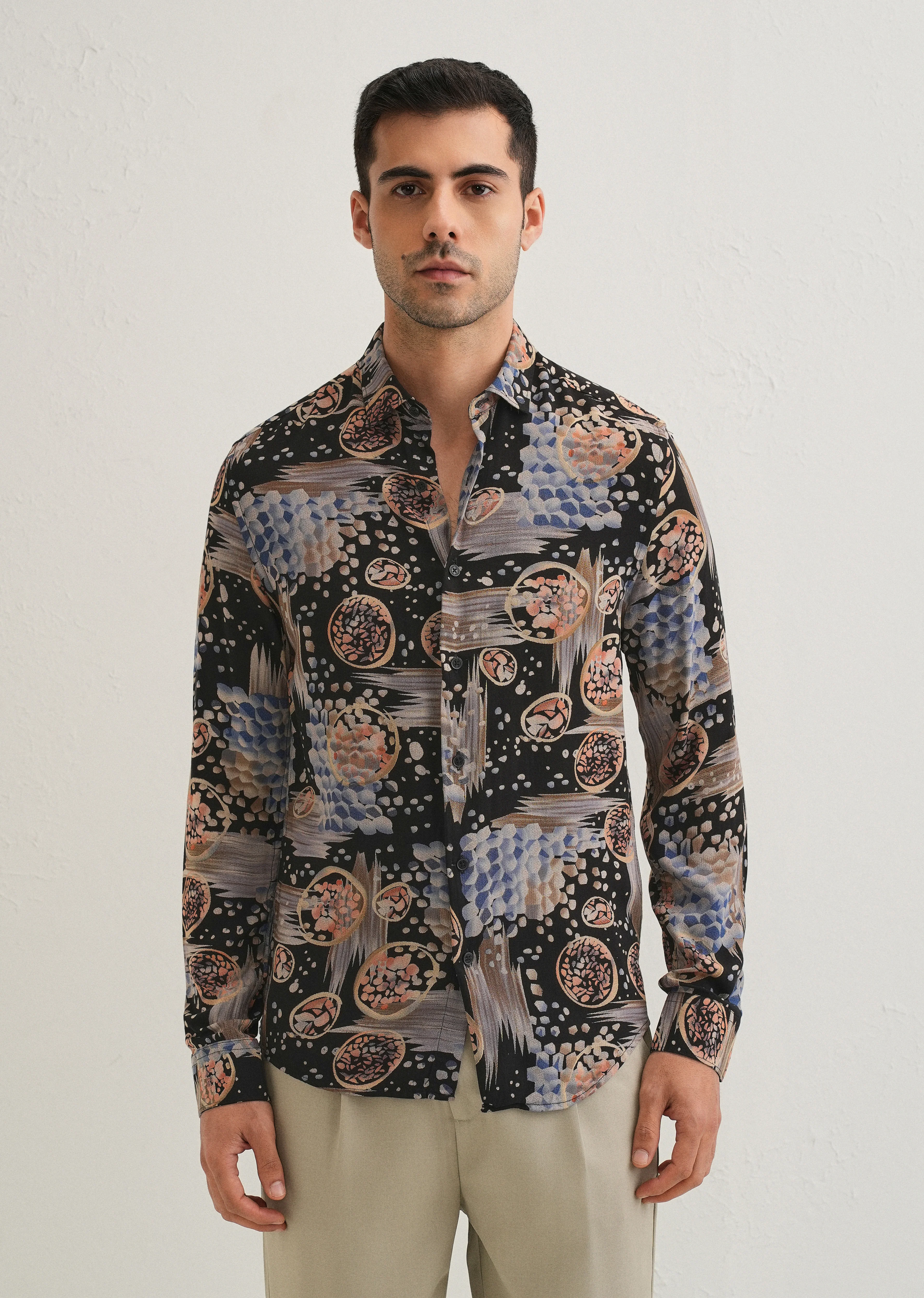 Noir Black Abstract Feather Shirt - Image 3