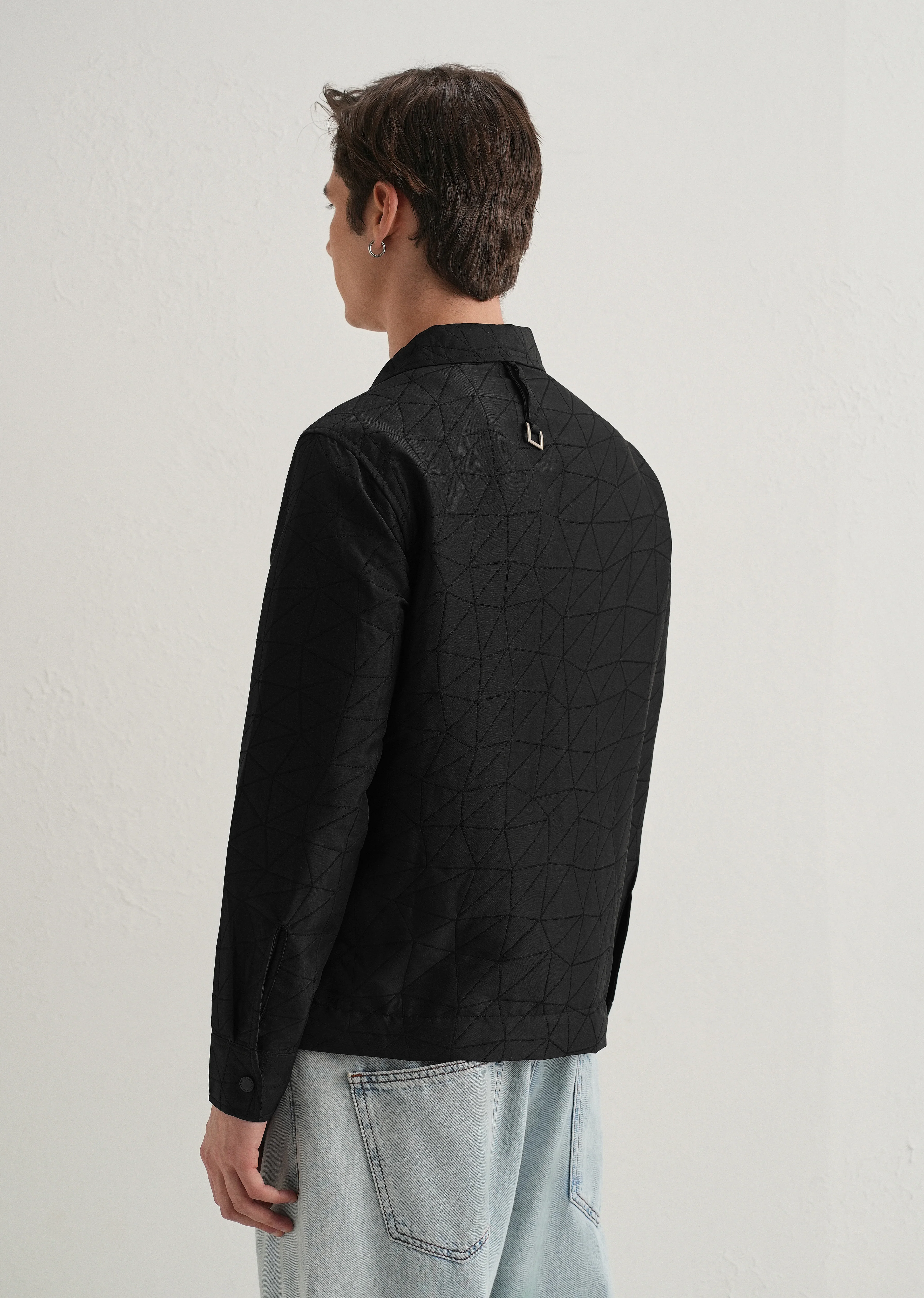 Noir Black Cross Pocket Self Pattern Shacket - Image 2