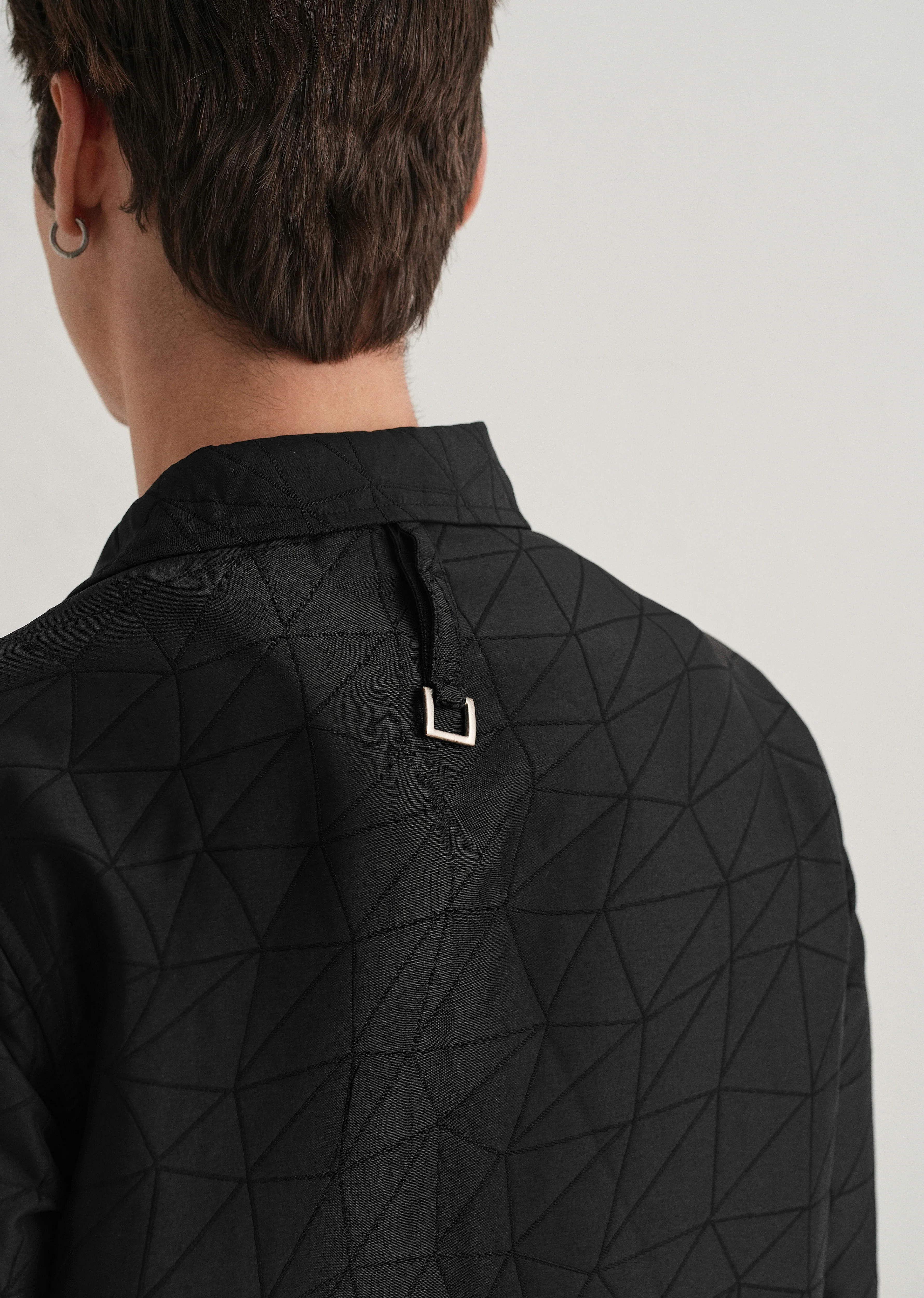 Noir Black Cross Pocket Self Pattern Shacket - Image 5