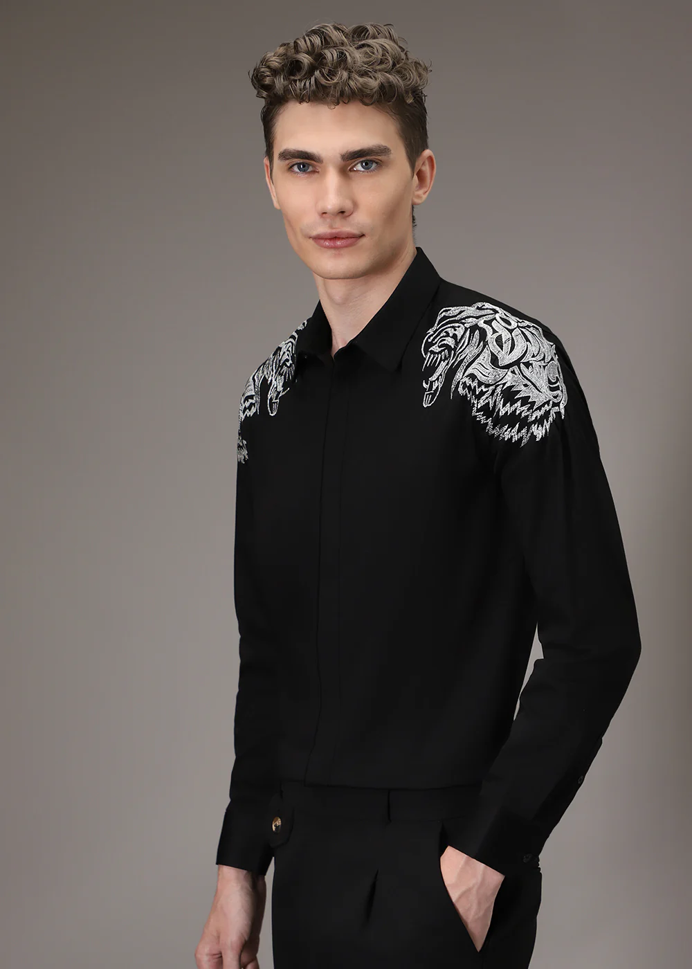 Noire Lion Embroidery Designer Shirt - Image 5