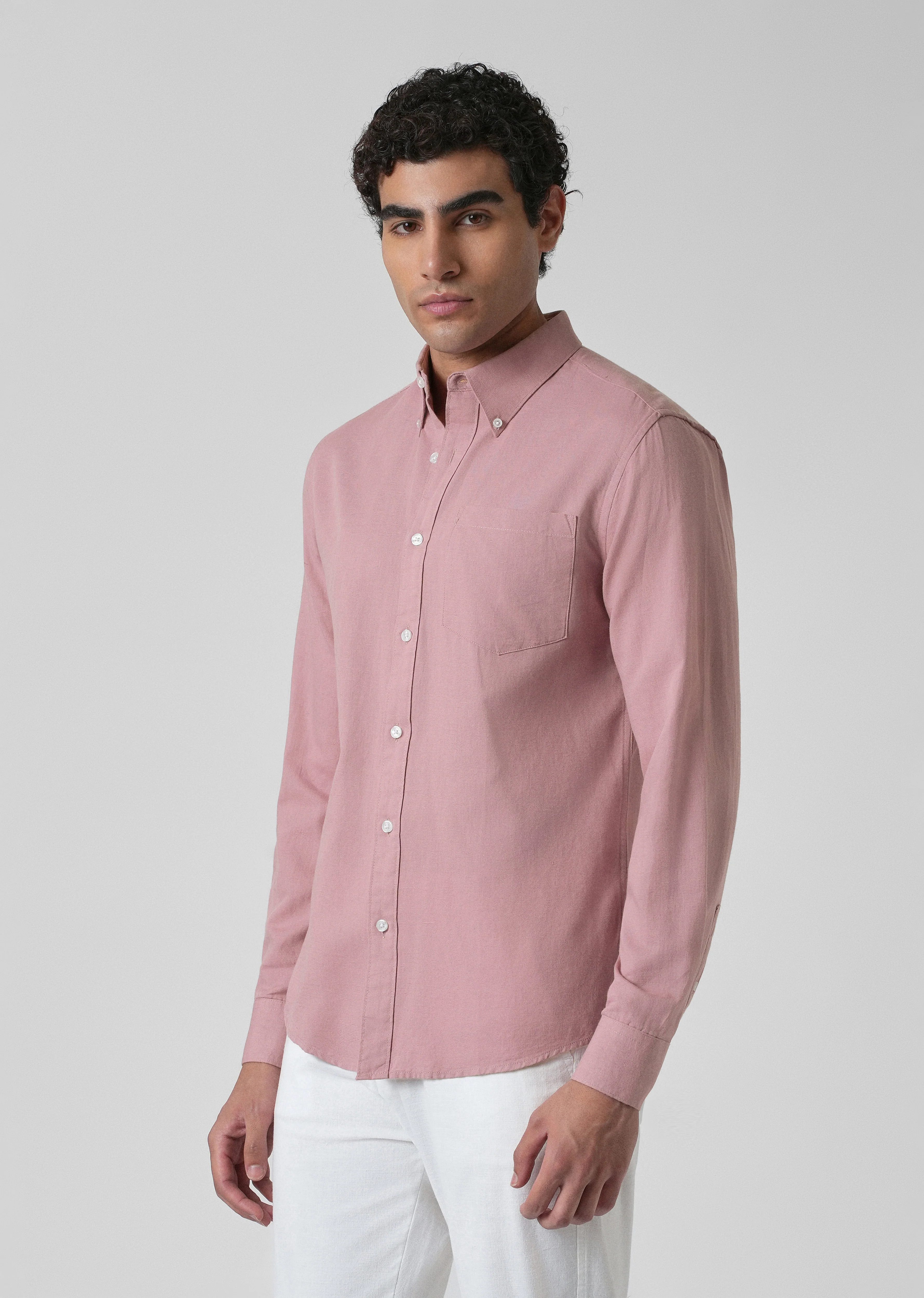 Nude Pink Cotton Linen Shirt - Image 4