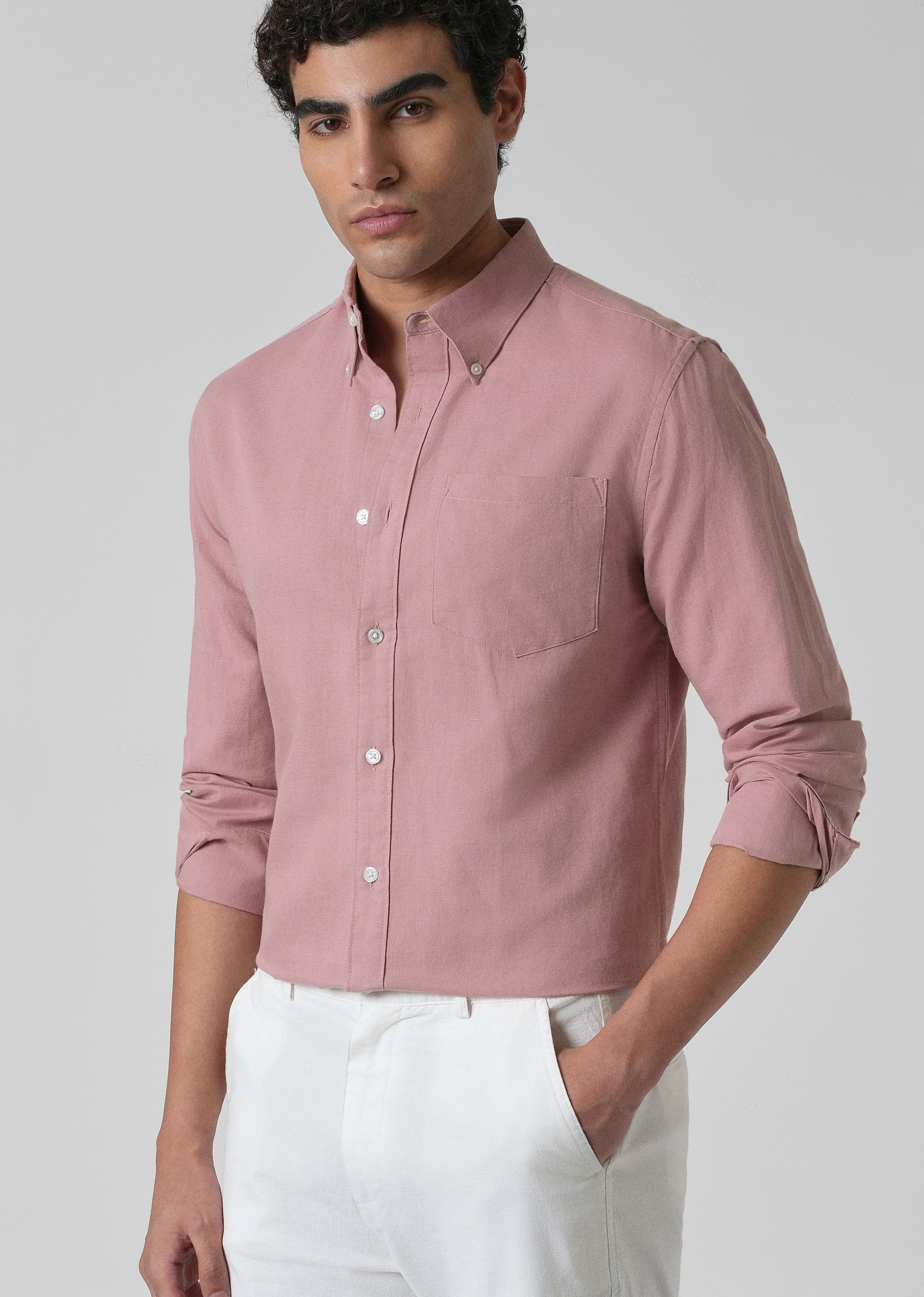 Nude Pink Cotton Linen Shirt - Image 7