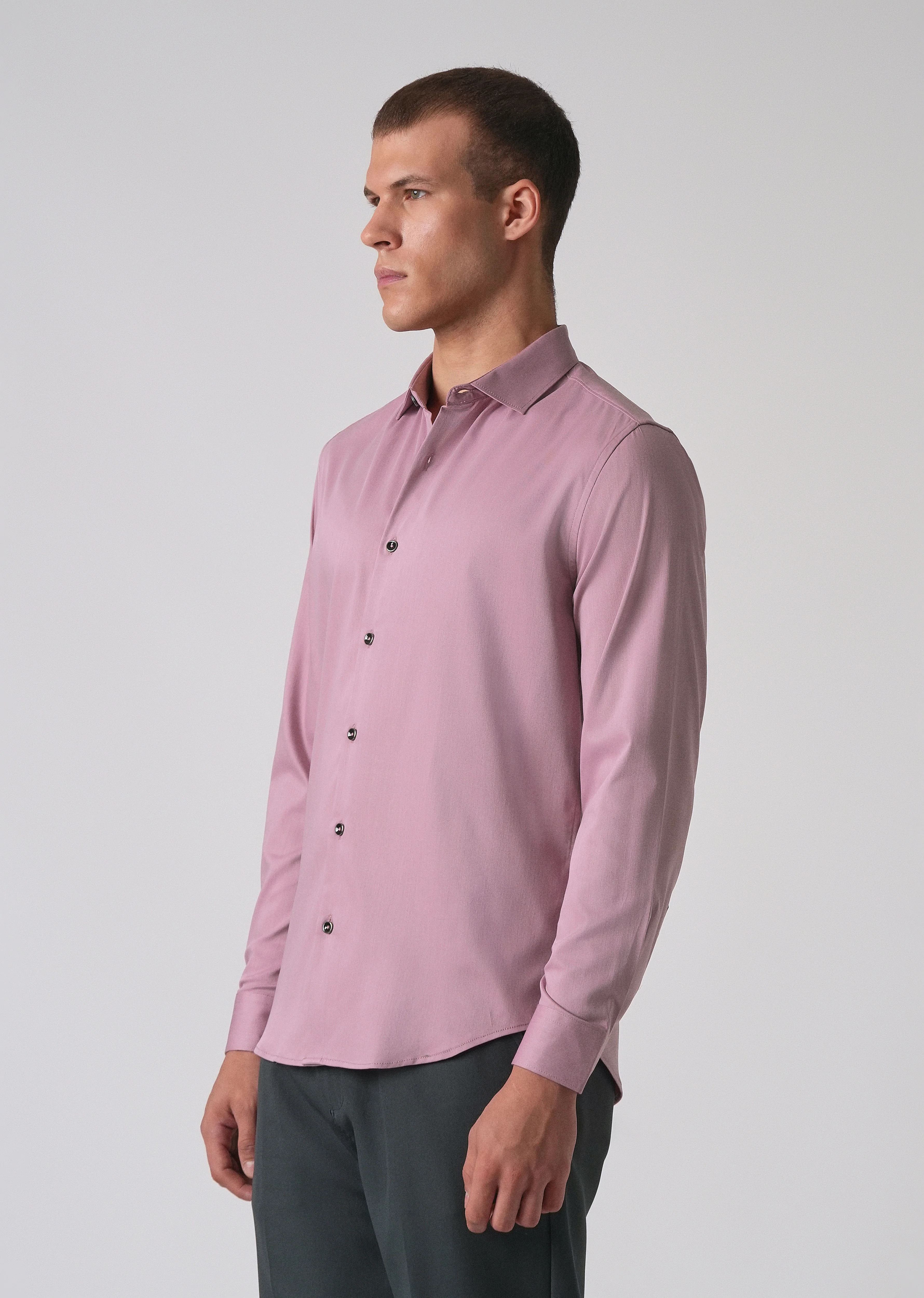 Nude Pink Cotton Stretch Plain Shirt - Image 4