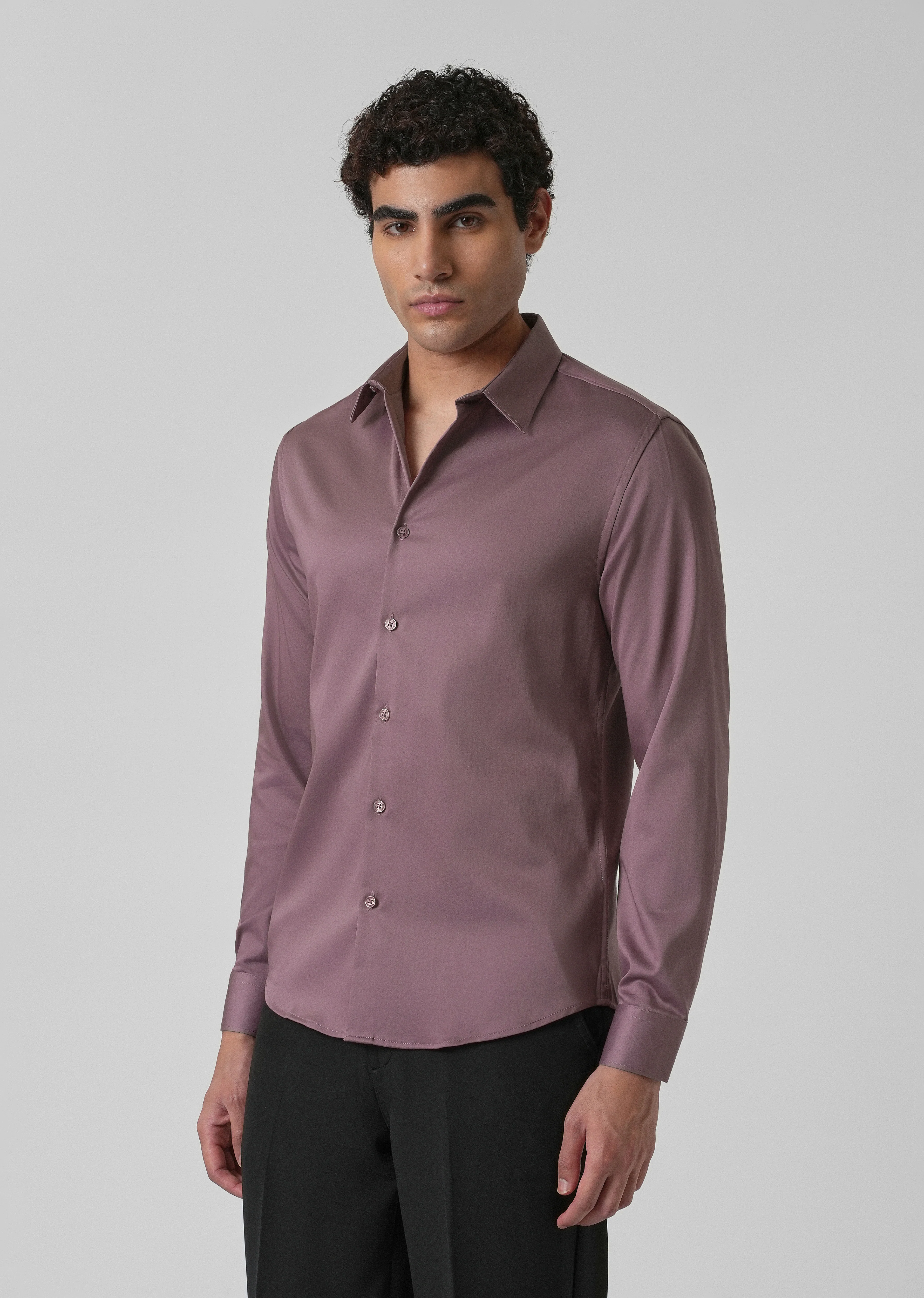 Nude Pink Plain Satin Shirt - Image 4