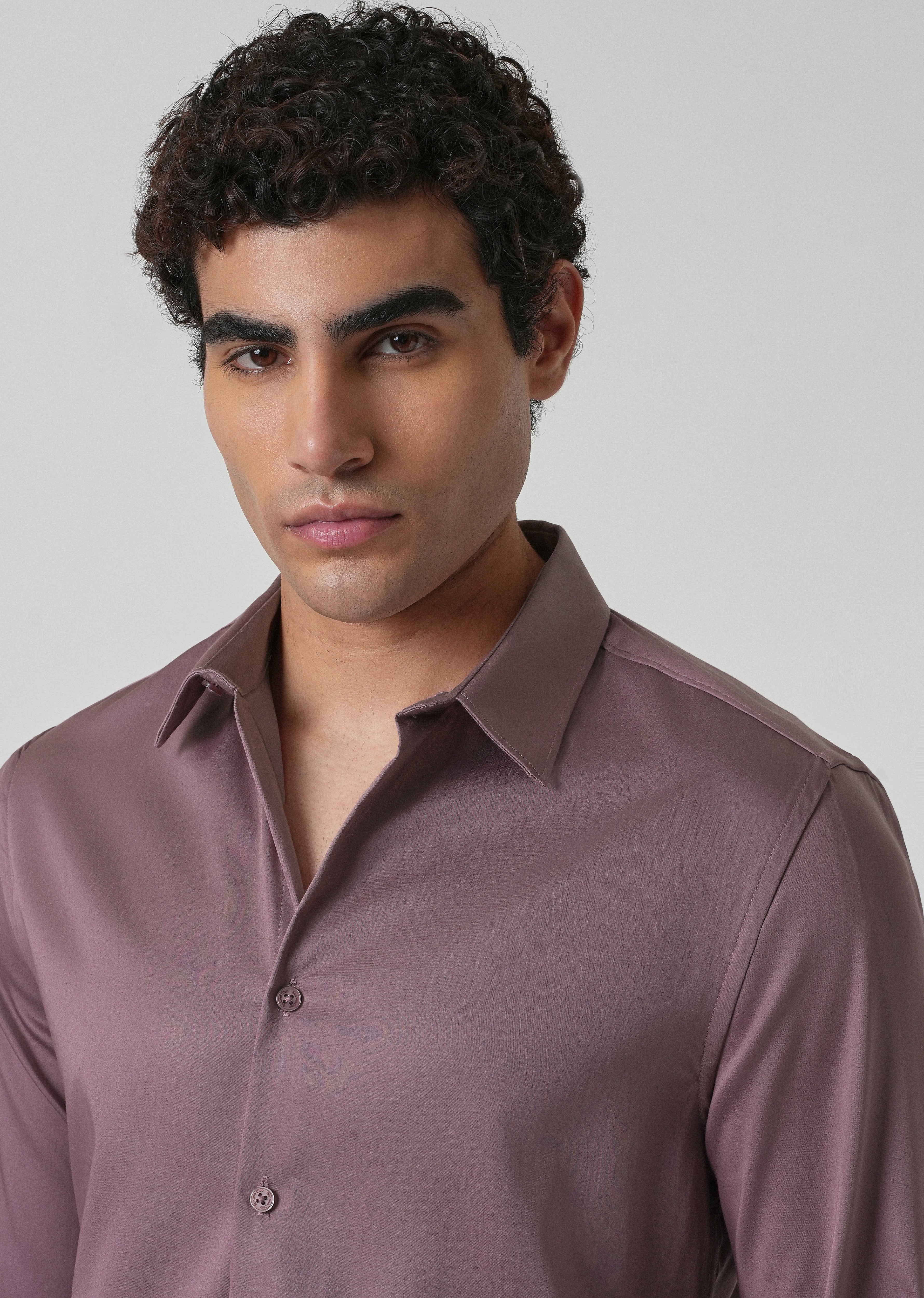 Nude Pink Plain Satin Shirt - Image 5
