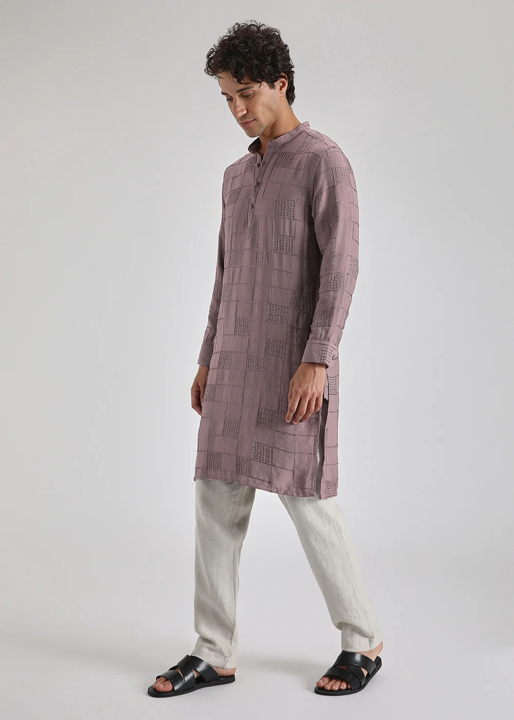 Nude Pink Self Thread Embroidered Kurta - Image 5