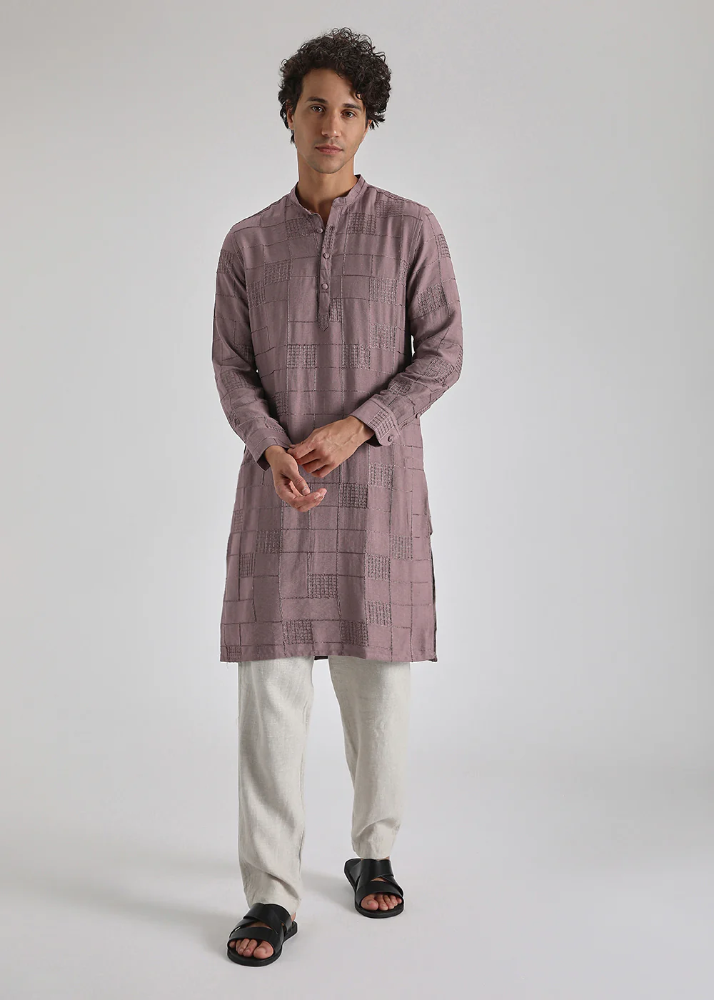 Nude Pink Self Thread Embroidered Kurta - Image 6