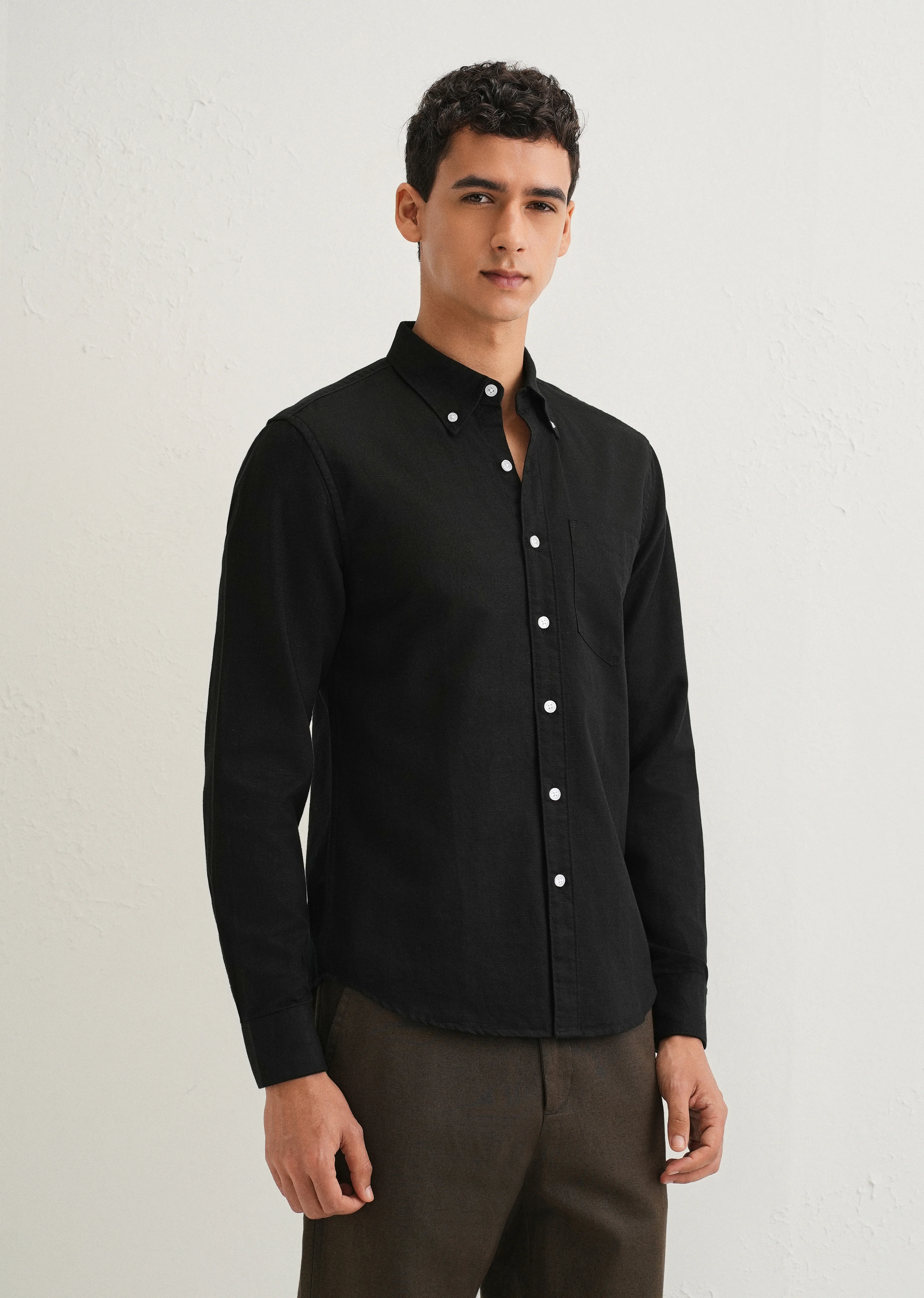Obsidian Black Cotton Linen Shirt - Image 4
