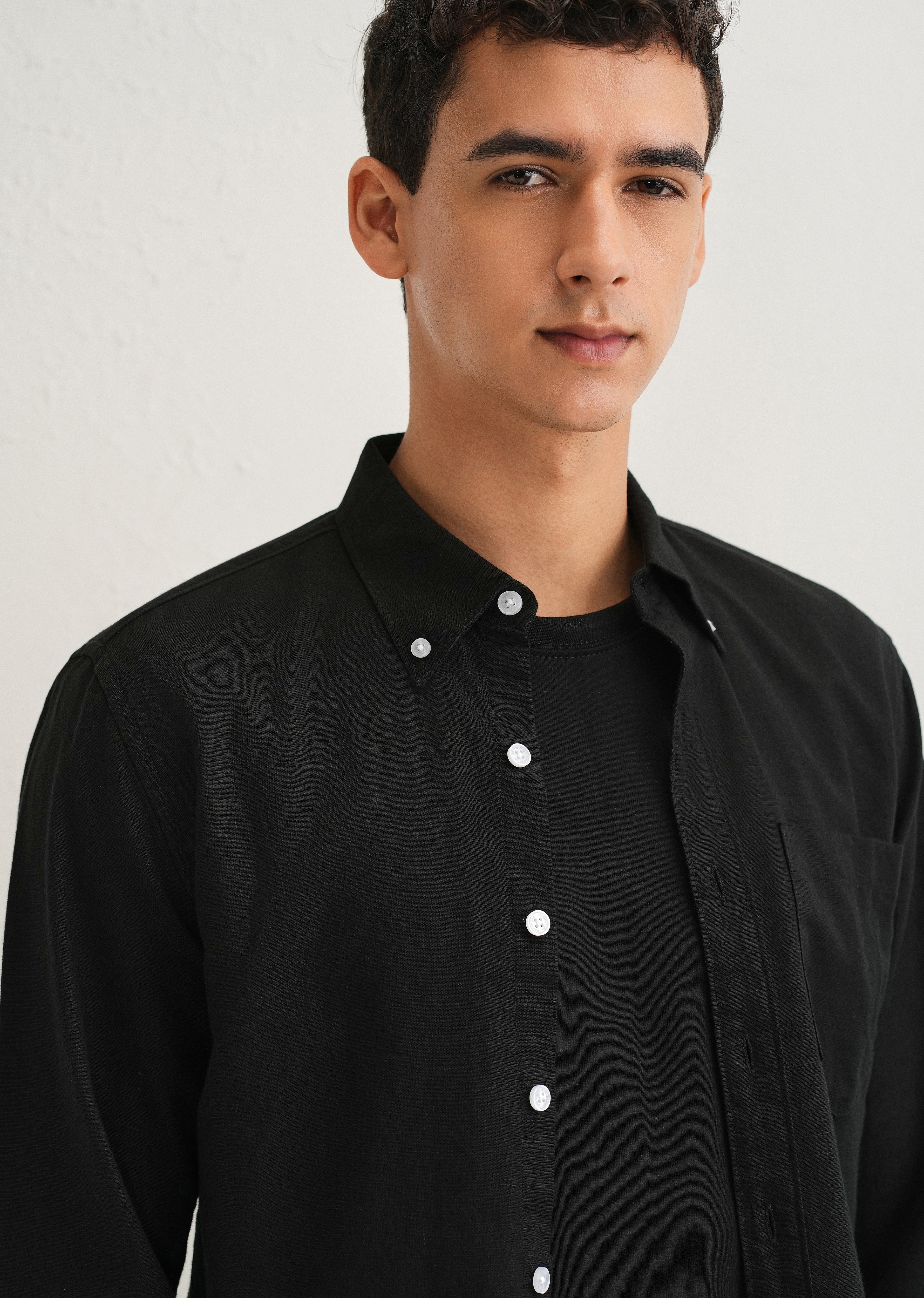 Obsidian Black Cotton Linen Shirt - Image 5