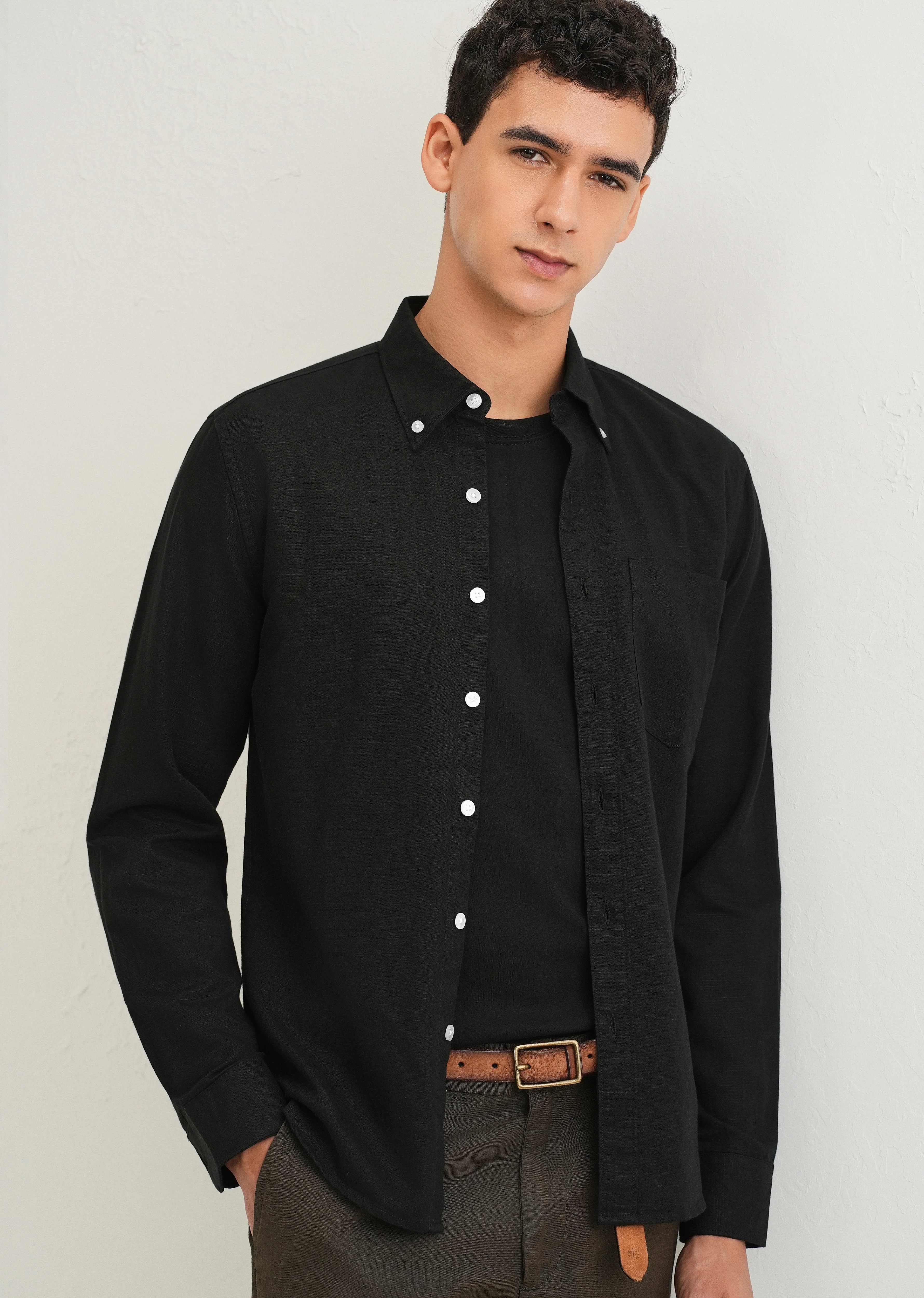 Obsidian Black Cotton Linen Shirt - Image 7