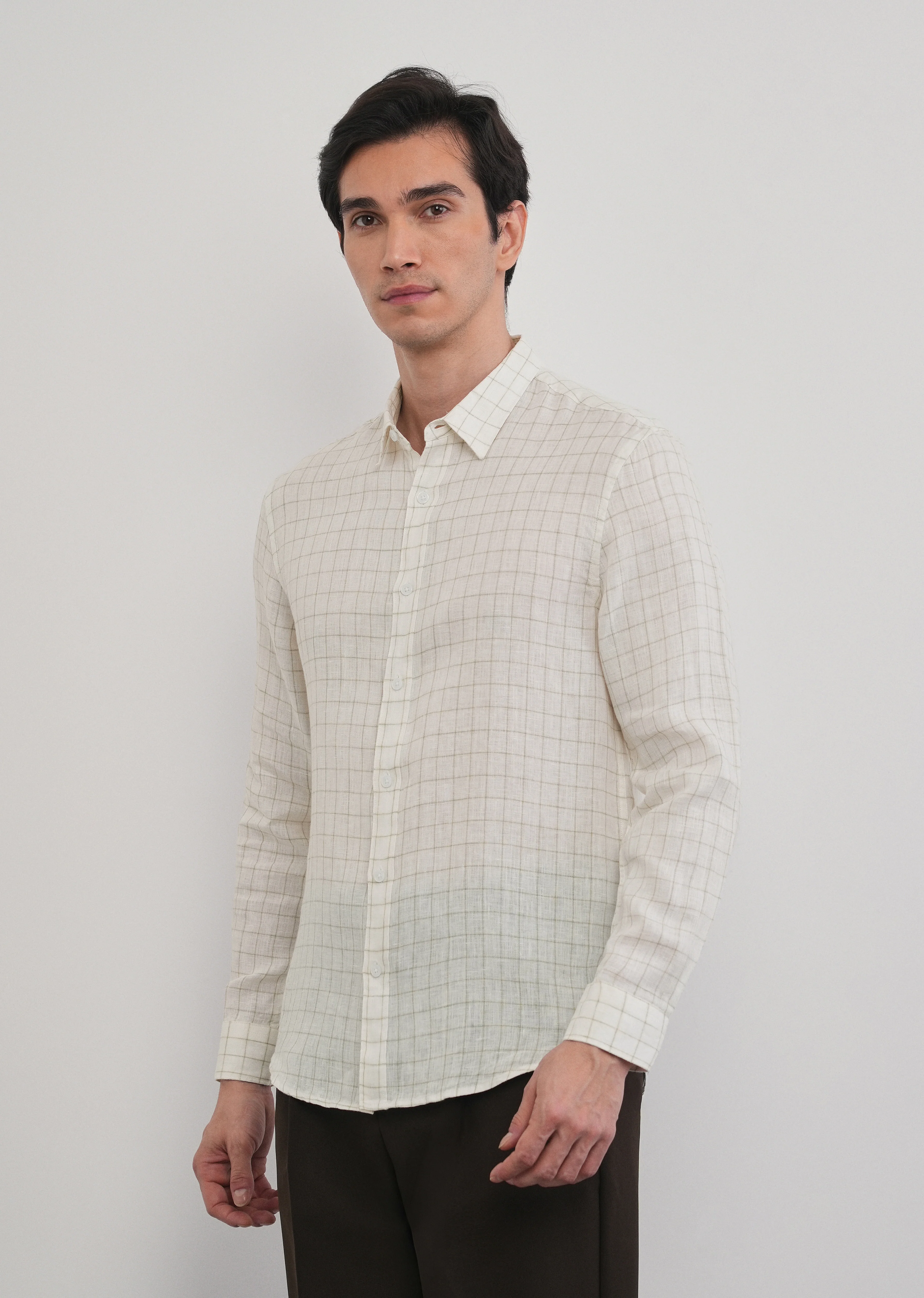 Off-White 100% Pure Linen Check Shirt - Image 7