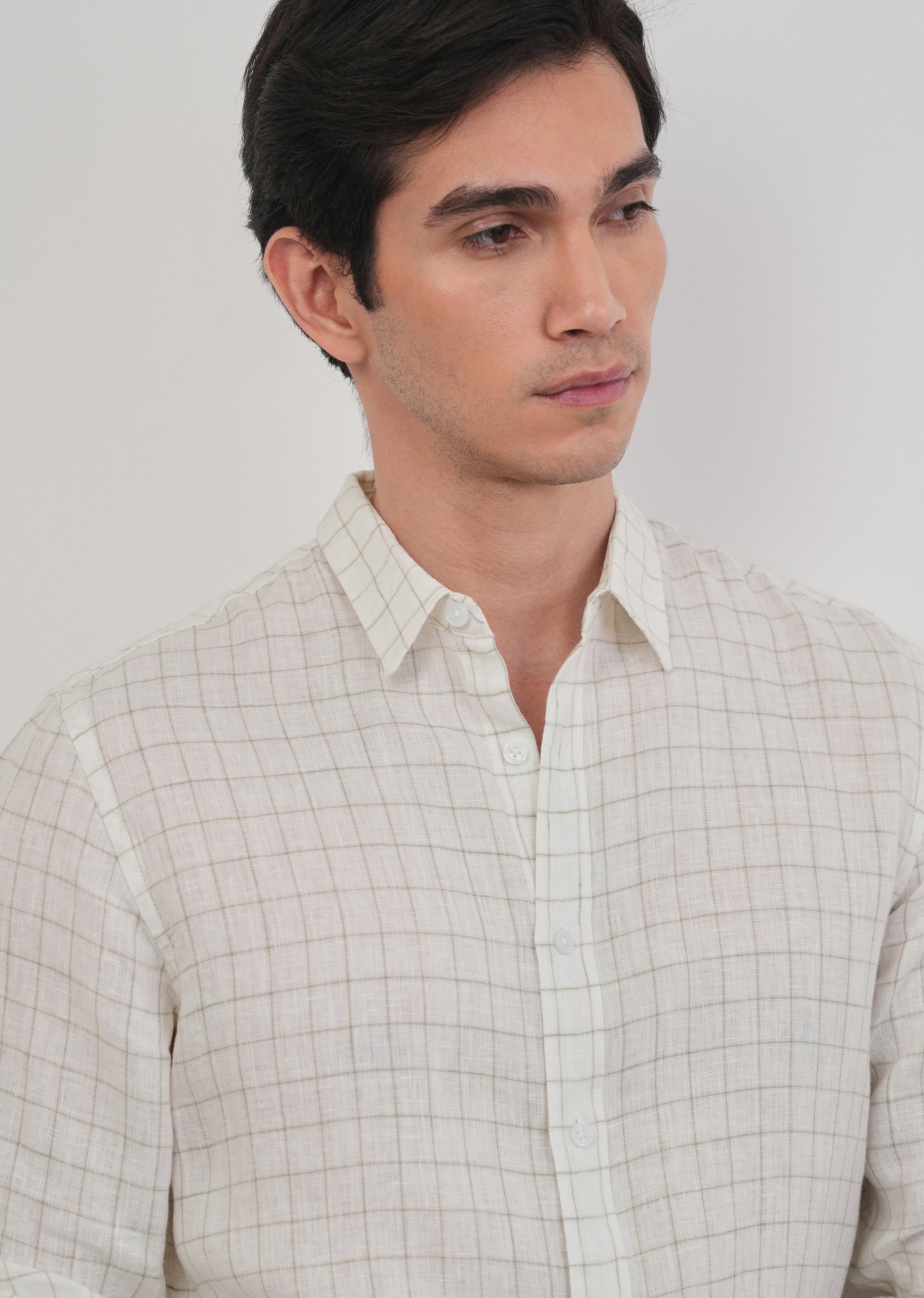 Off-White 100% Pure Linen Check Shirt - Image 8