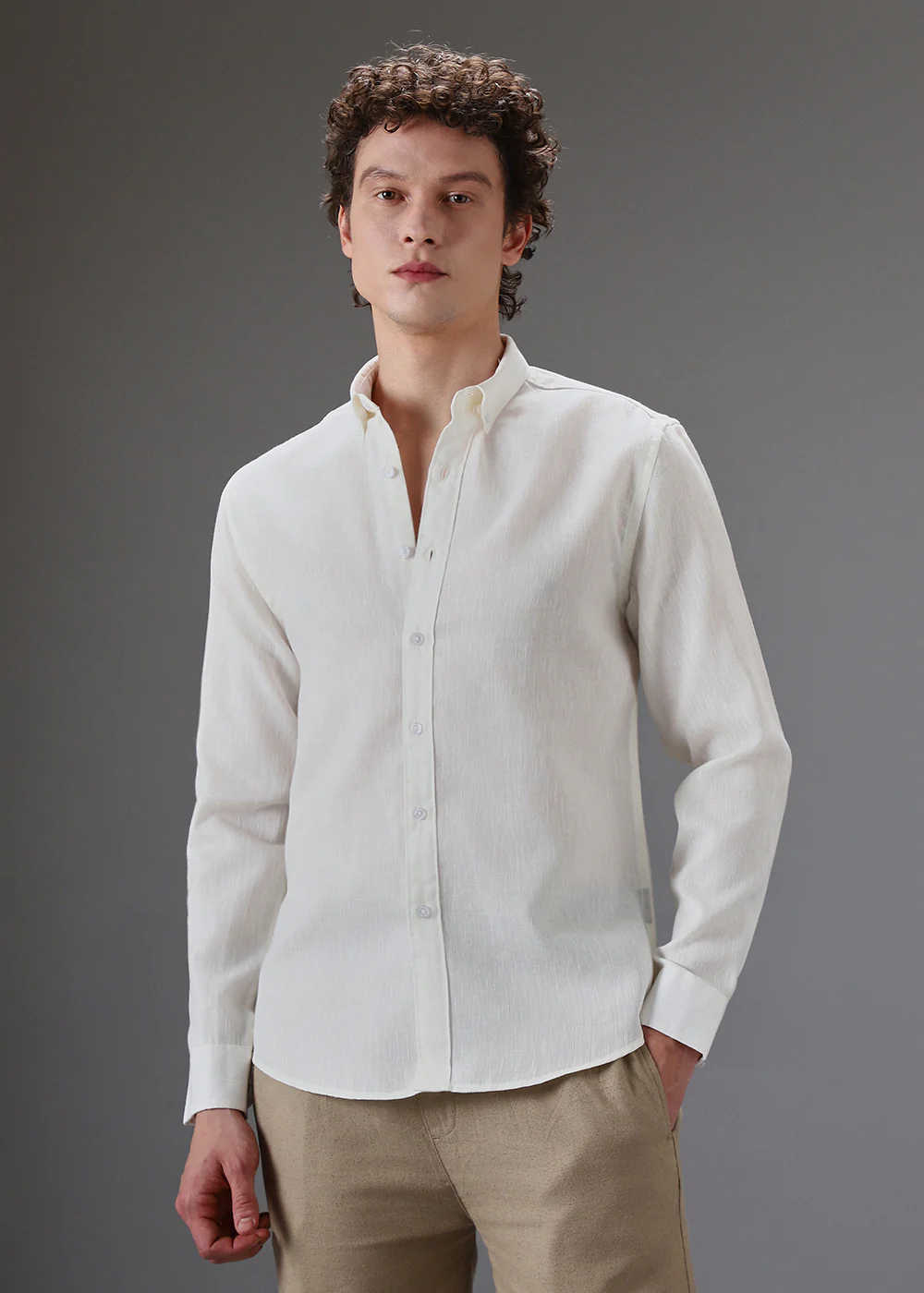 Off White Blended Linen shirt - Image 3