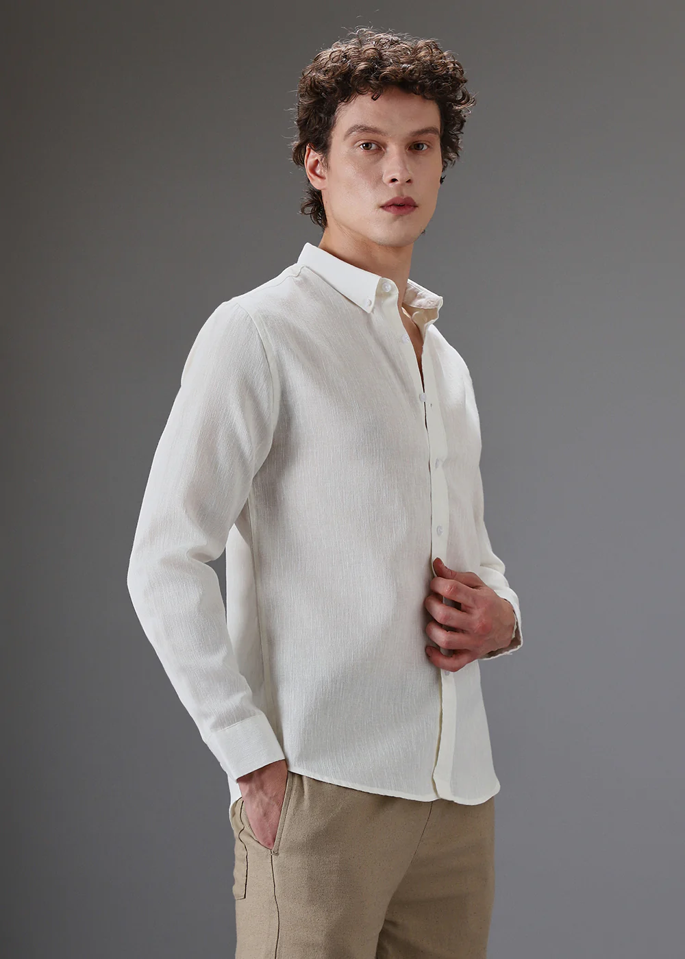 Off White Blended Linen shirt - Image 5