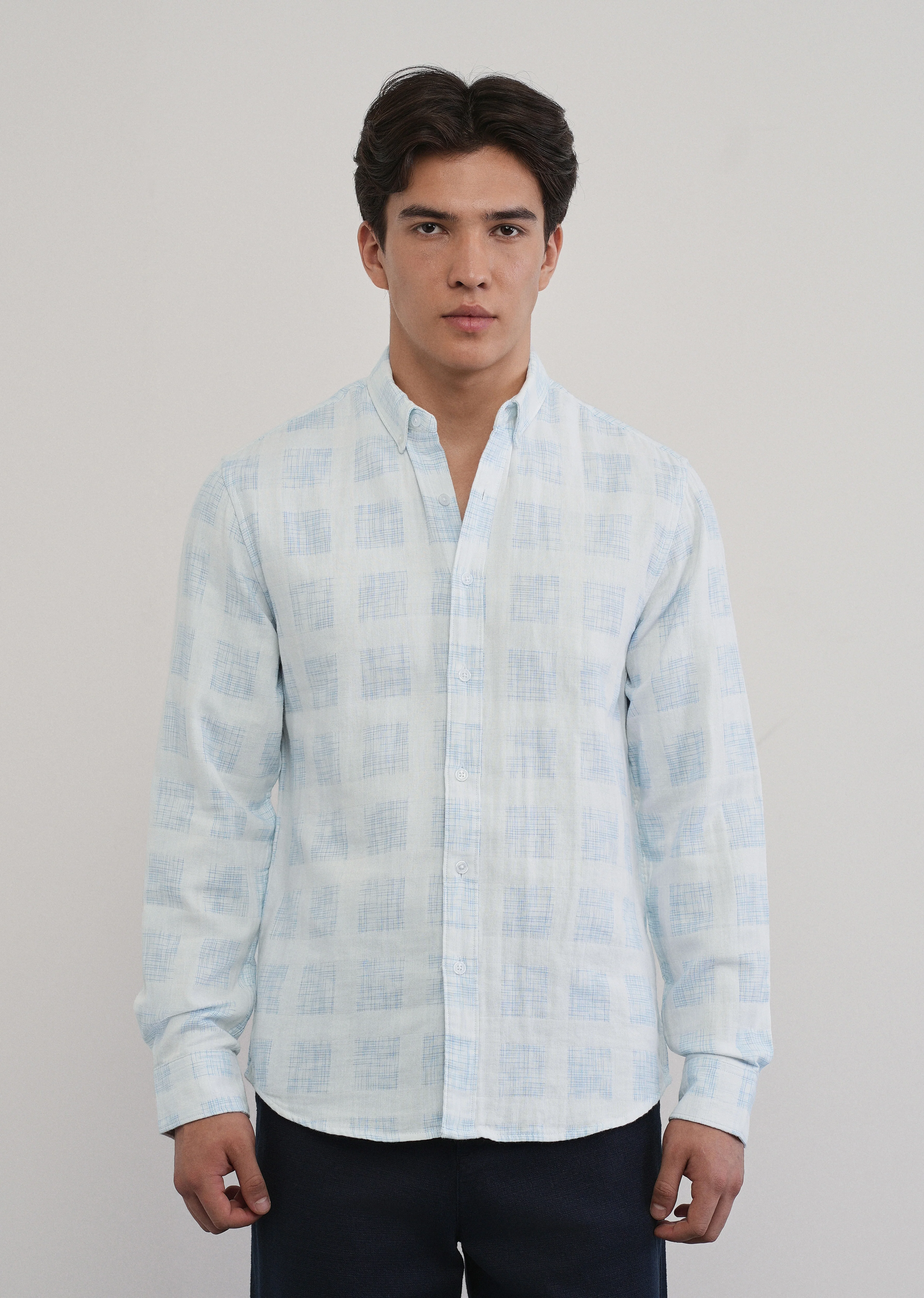 Off-White Broken Check Cotton Linen Shirt - Image 3