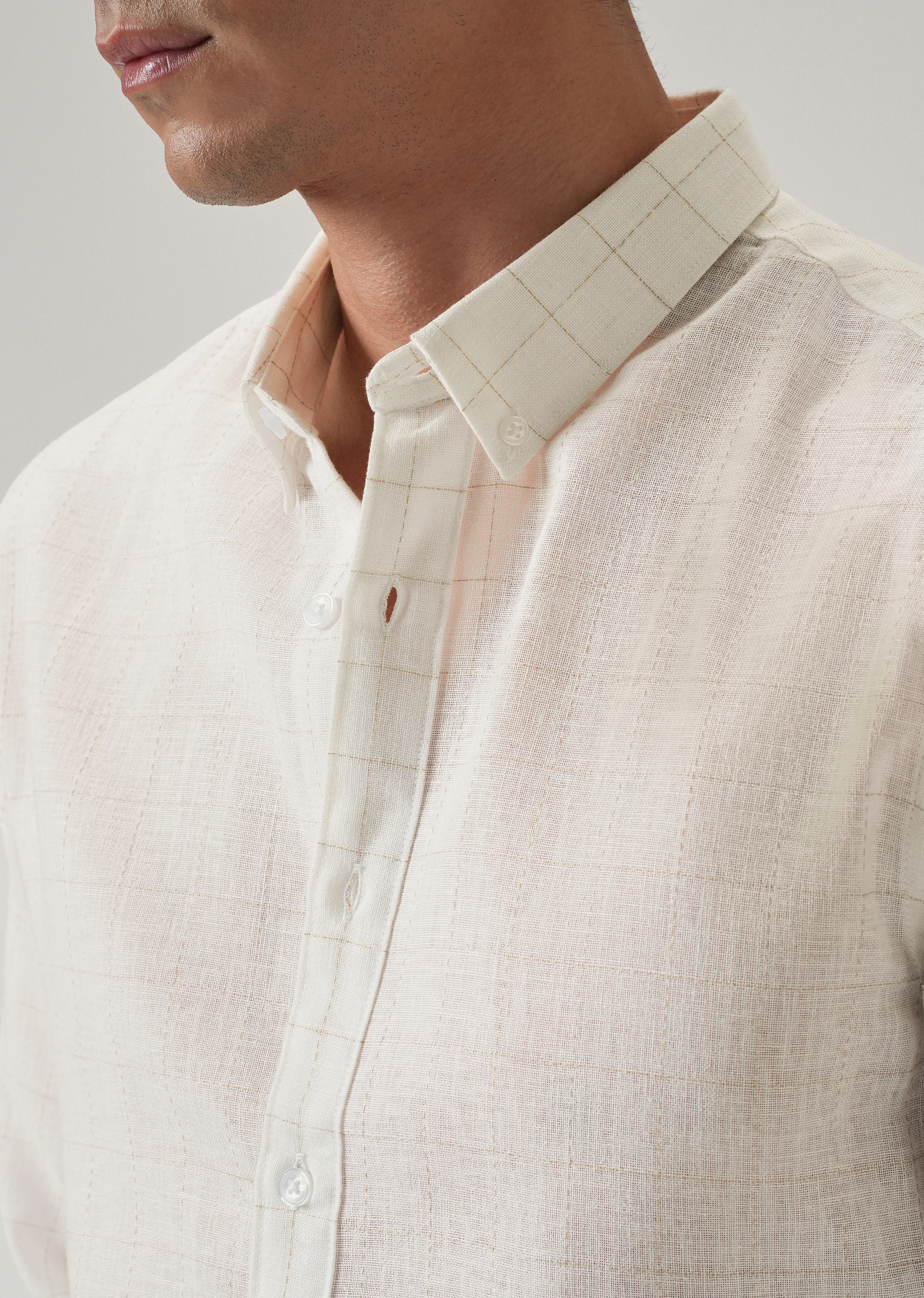 Off White Check Linen Shirt - Image 5