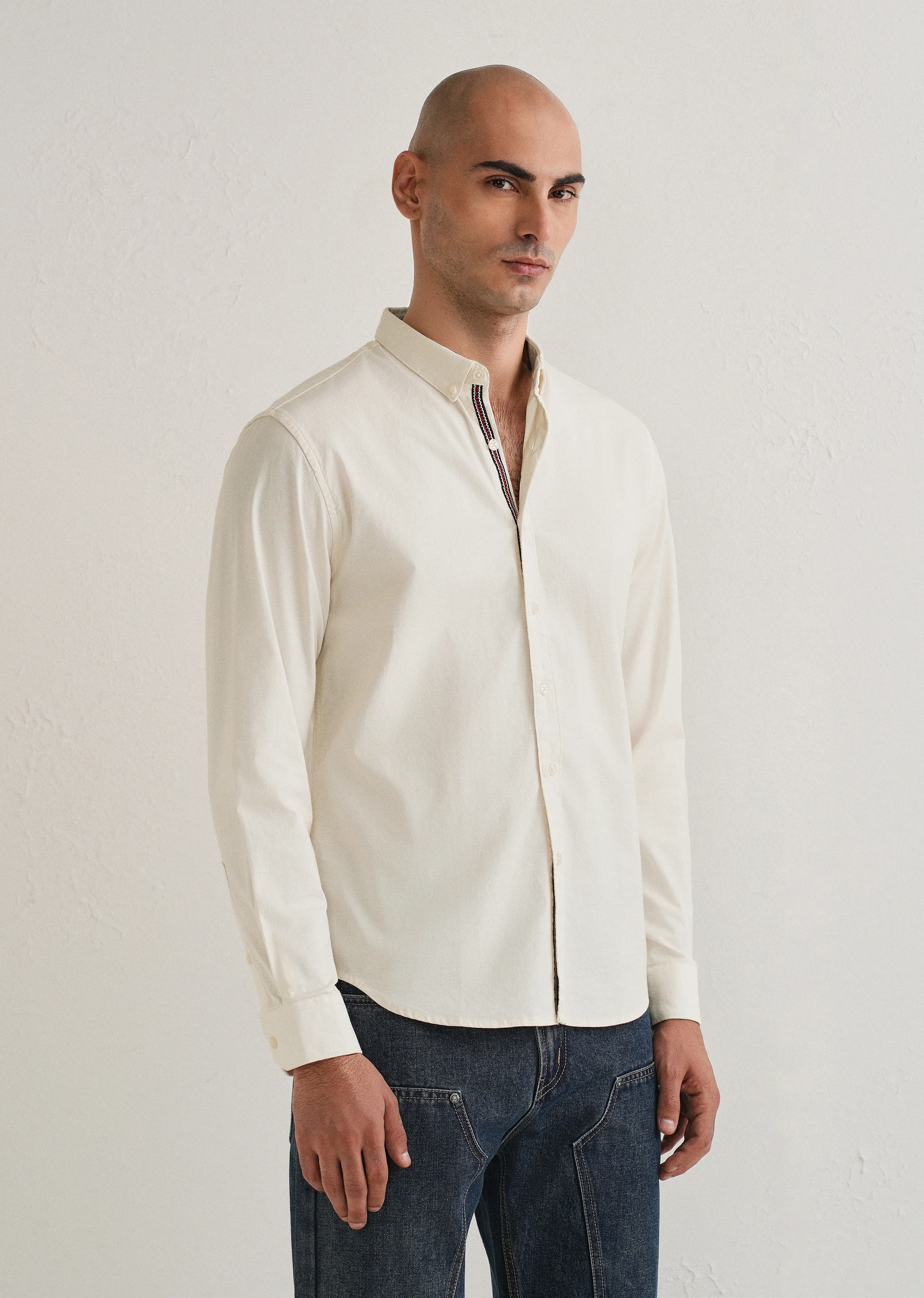 Off White Contrast Placket Shirt - Image 4